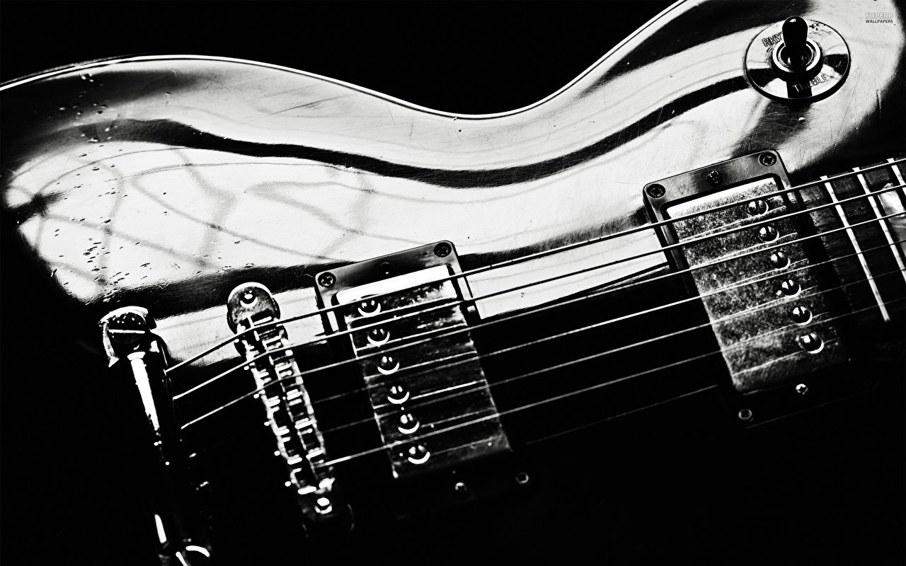 E-Gitarre, Gitarrensaiten, Tonabnehmer, Schwarz-weiß, Musik, HD, Windows-Hintergrundbild