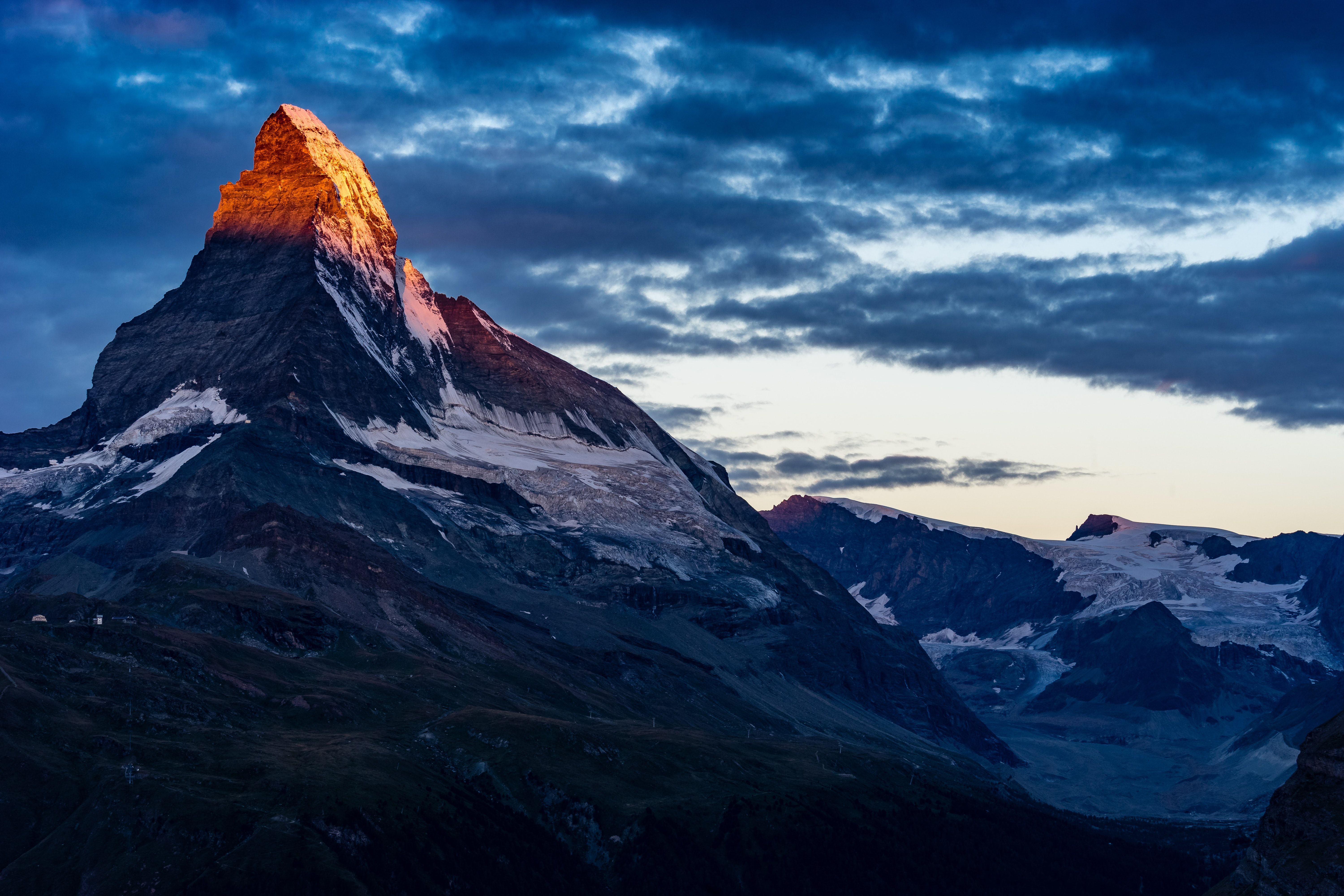 Matterhorn, Walliser Alpen, Schweiz, Alpenglühen, Gipfel, 6K, Desktop-Hintergrund