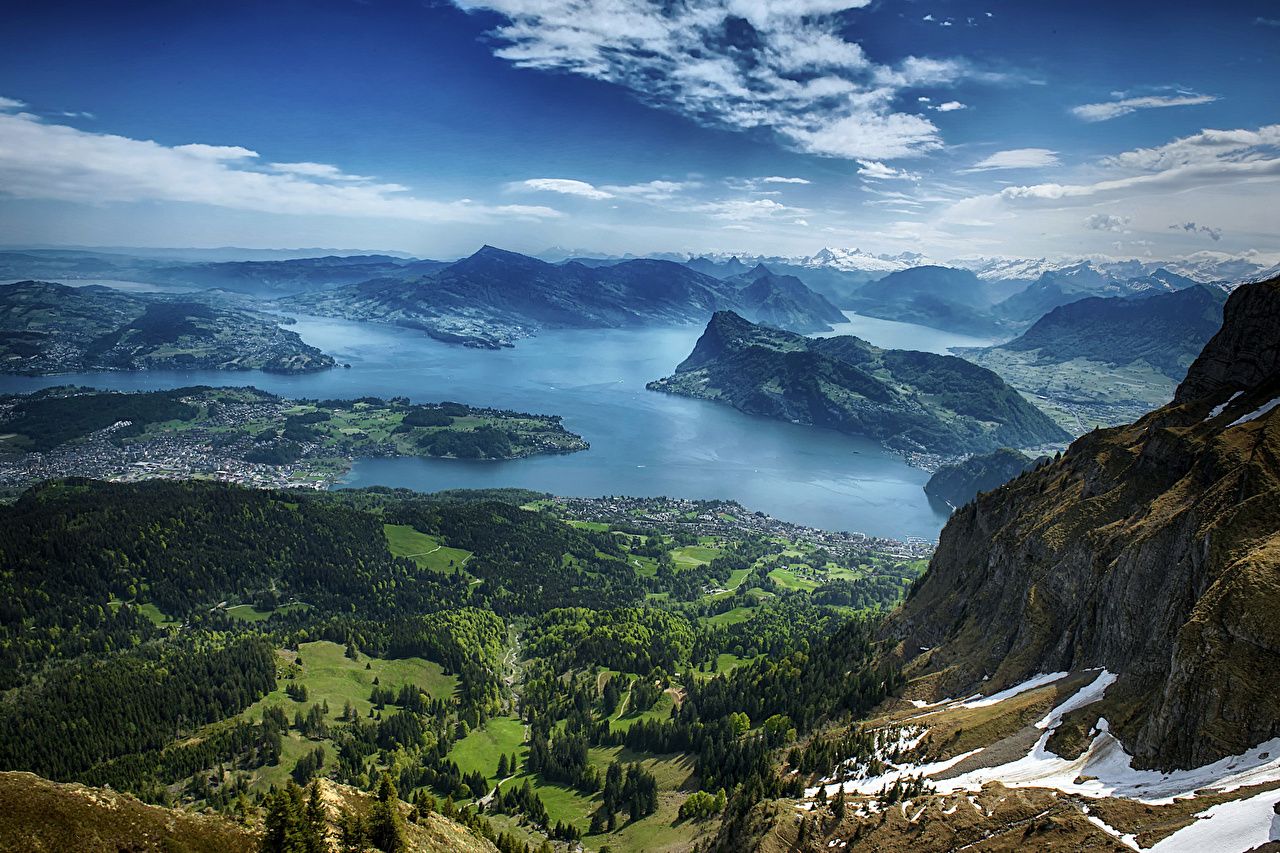 Vierwaldstättersee, Schweiz, Bergpanorama, See, Alpen, HD, Hintergrundbild für den PC