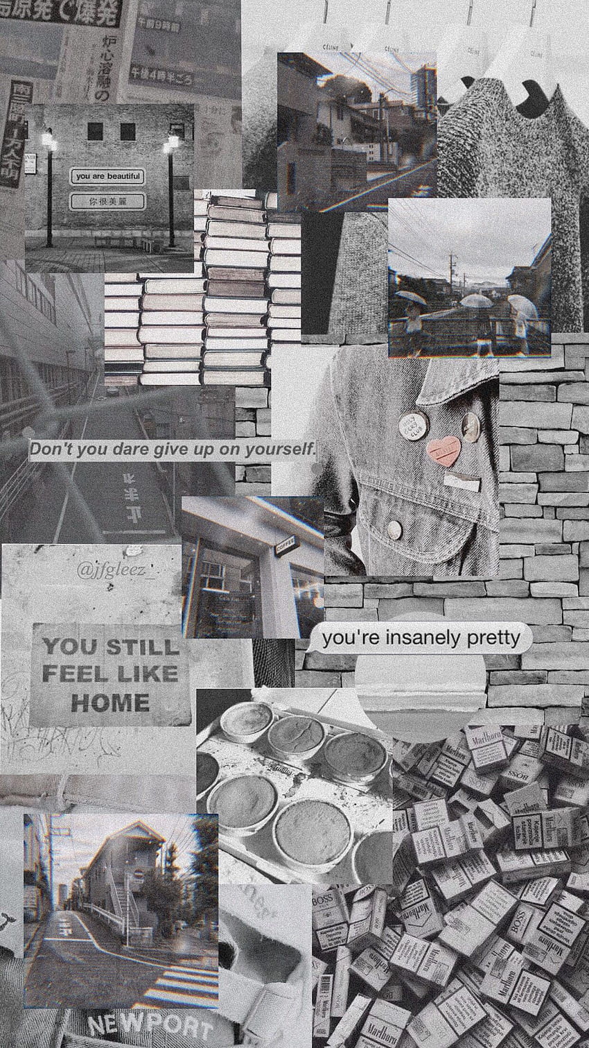 Collage, Bücher, Zitate, Graue Ästhetik, Vintage, HD, Hintergrundbild fürs Handy