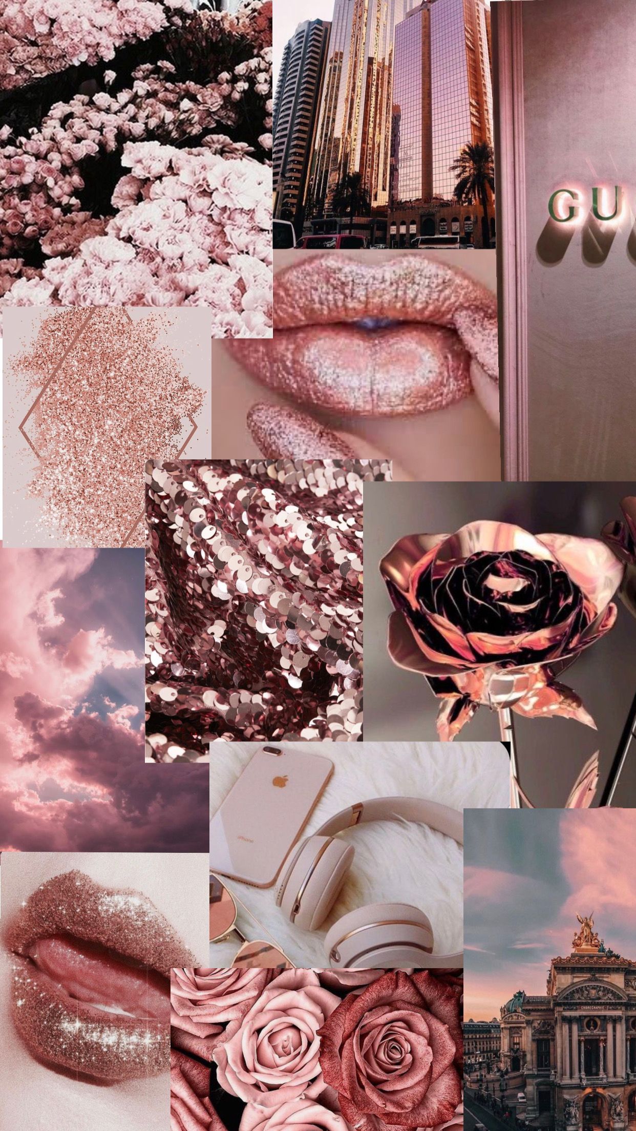 Collage, Lippen, Rosen, Rosa Ästhetik, Fotowand, Full HD, Hintergrundbild fürs Handy