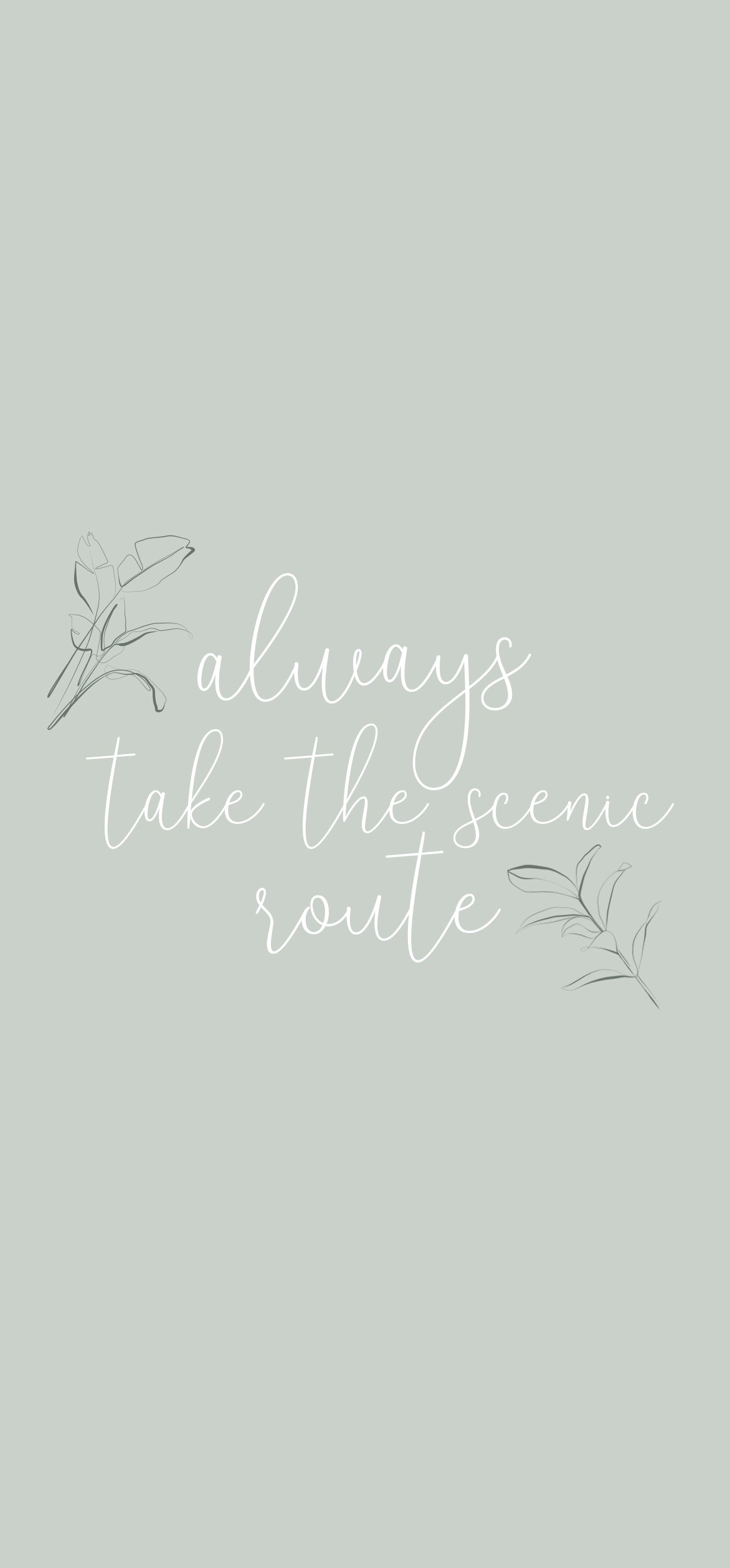 Spruch, Always take the scenic route, Salbeigrün, Blätter, Full HD, Handy-Hintergrund