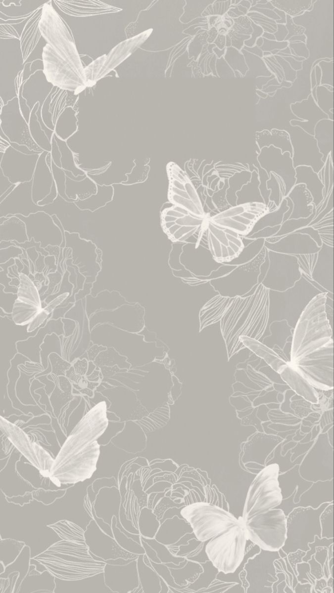 Schmetterlinge, Blumen, Linienkunst, Hellgrau, Muster, Hintergrundbild für iPhone und Android