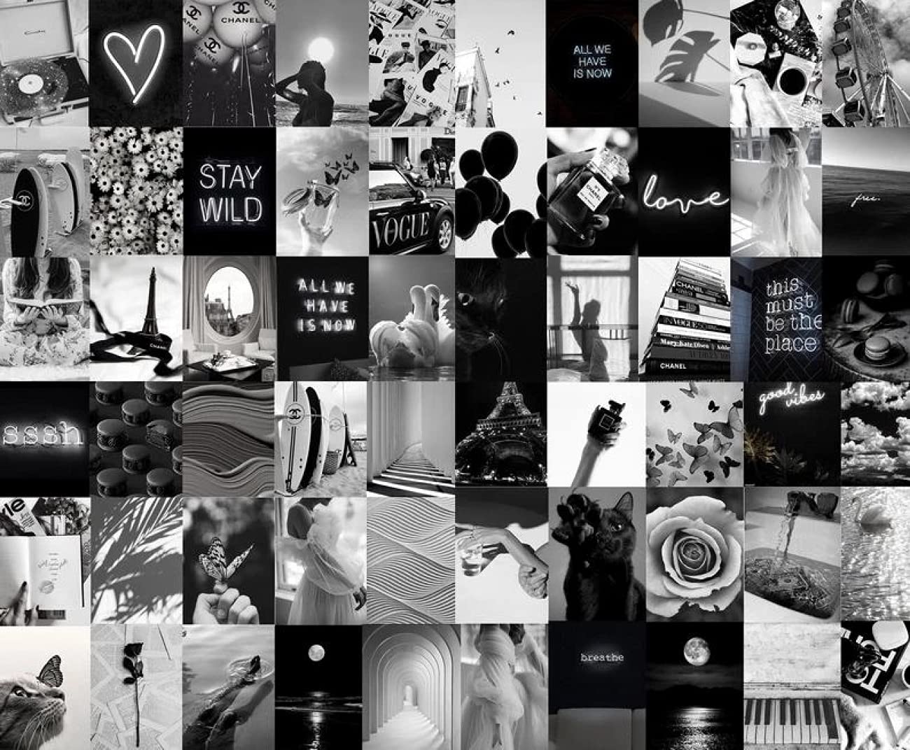 Collage, Schwarz-Weiß, Stay Wild, Herz, Moodboard, HD, Desktop-Hintergrund für Windows