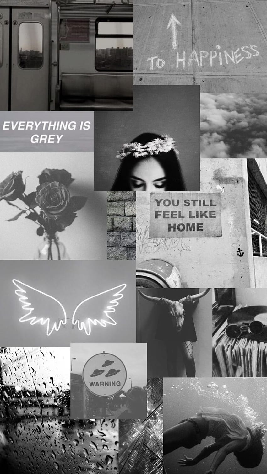 Collage, Everything is grey, Zitate, Graue Ästhetik, Engelsflügel, Sperrbildschirm fürs iPhone