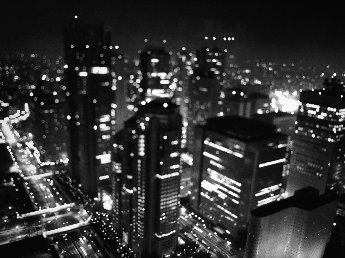 Stadt, Hochhäuser, Nacht, Schwarz-Weiß, Luftaufnahme, HD, Hintergrundbild fürs Tablet