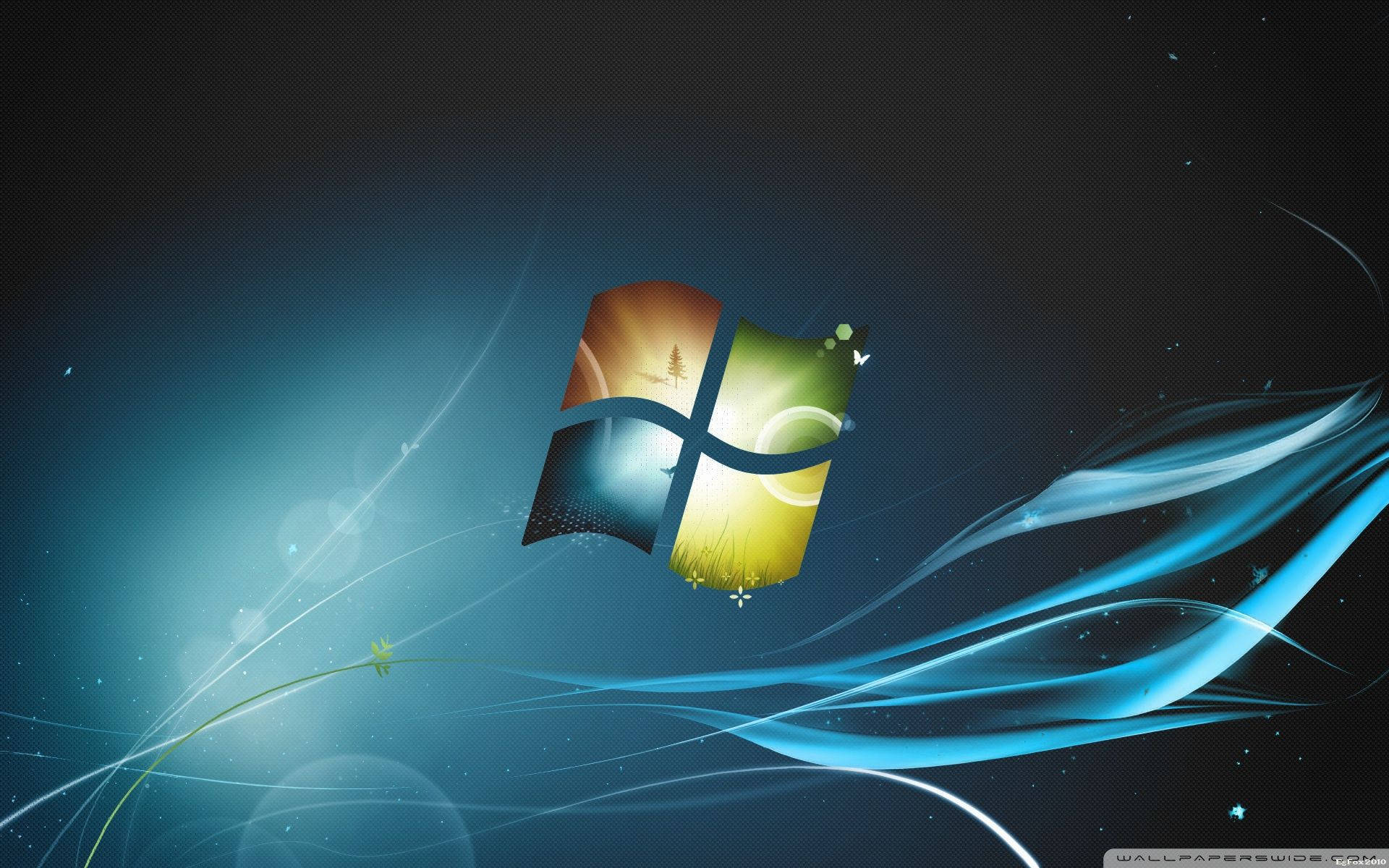 Windows 7, Windows-Logo, Lichtwellen, Dunkelblau, 16:10, Full-HD-Hintergrundbild für den Desktop
