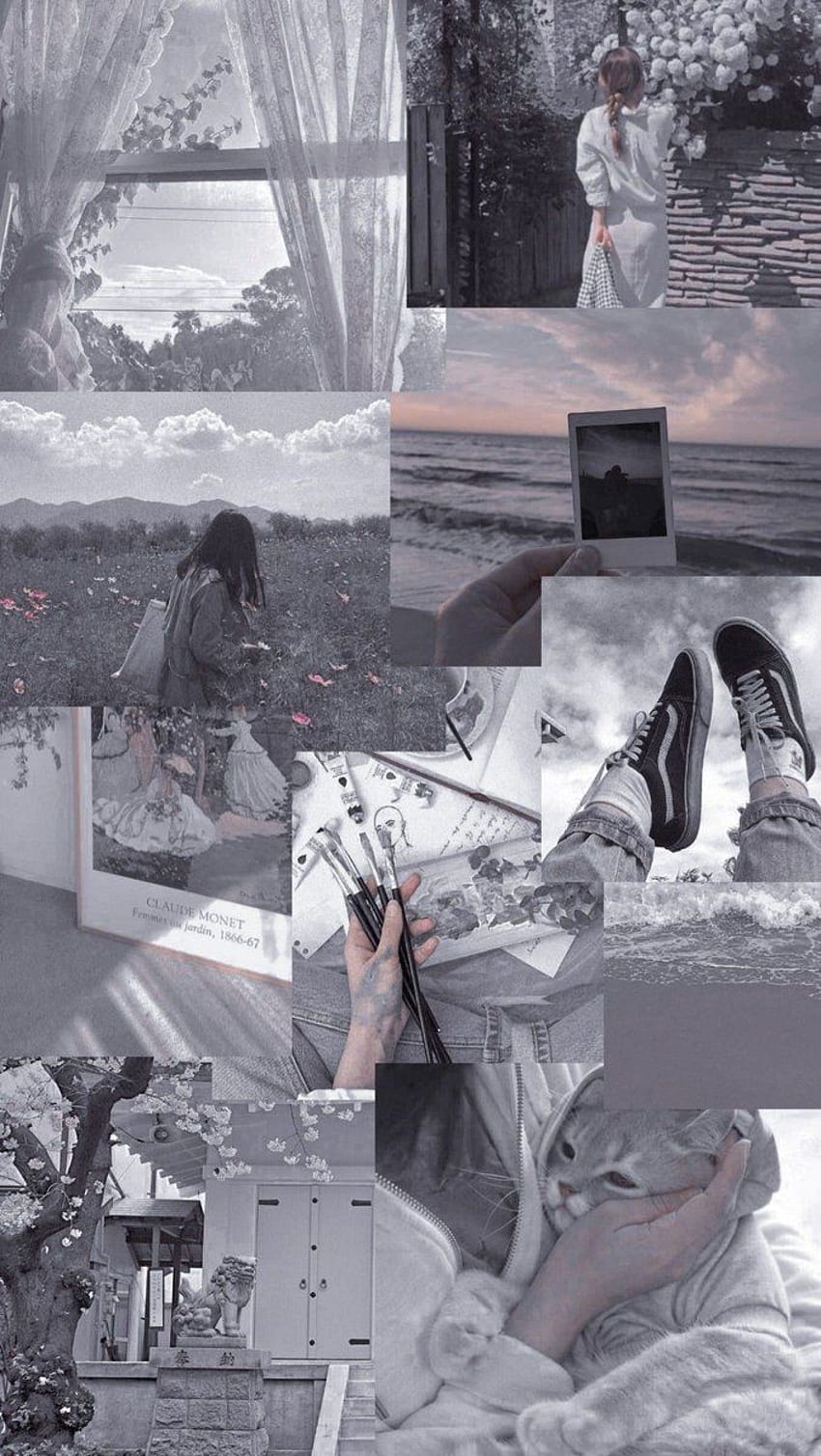 Collage, Graulila, Ästhetik, Moodboard, Mode, HD, Hintergrundbild fürs Handy