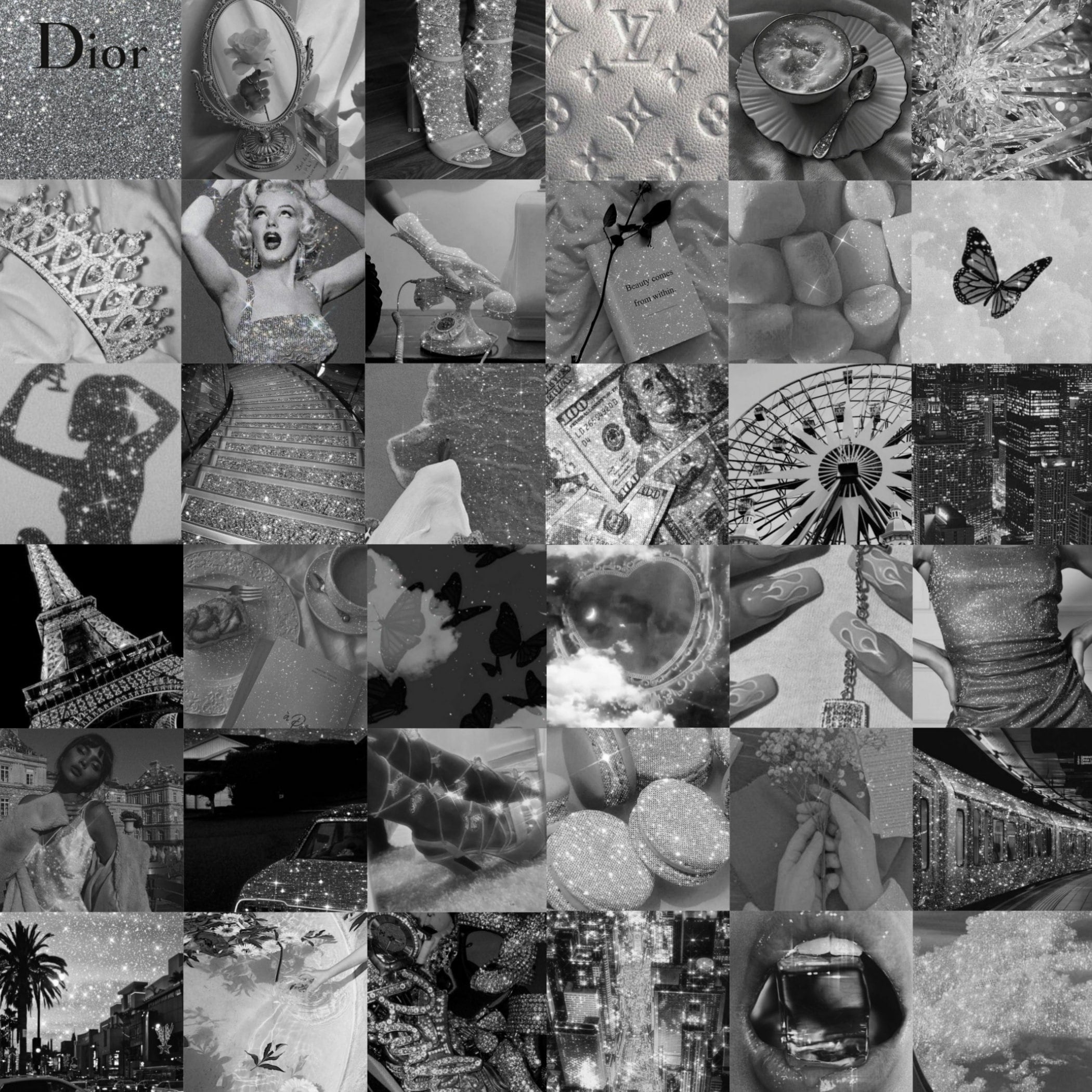 Dior, Collage, Schwarz-Weiß, Mode, Schmetterling, Full HD, iPad-Hintergrundbild