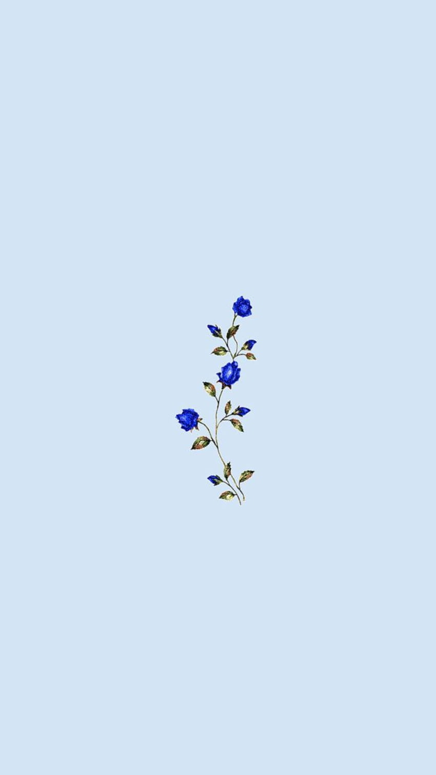 Blaue Blüten, Zweig, Hellblauer Hintergrund, Minimalismus, Pastell, Sperrbildschirm fürs iPhone