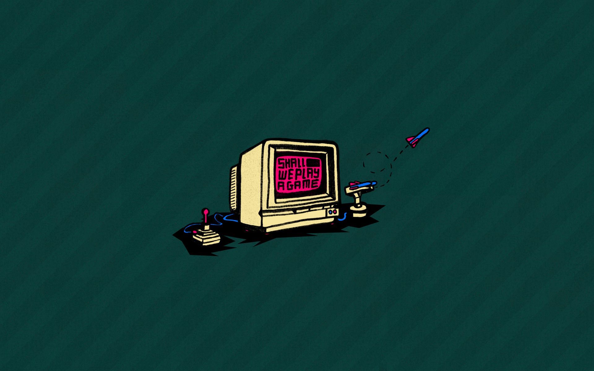 Retro-Computer, Joystick, Pixel art, Dunkelgrün, Minimalistisch, Full HD, MacBook-Hintergrundbild