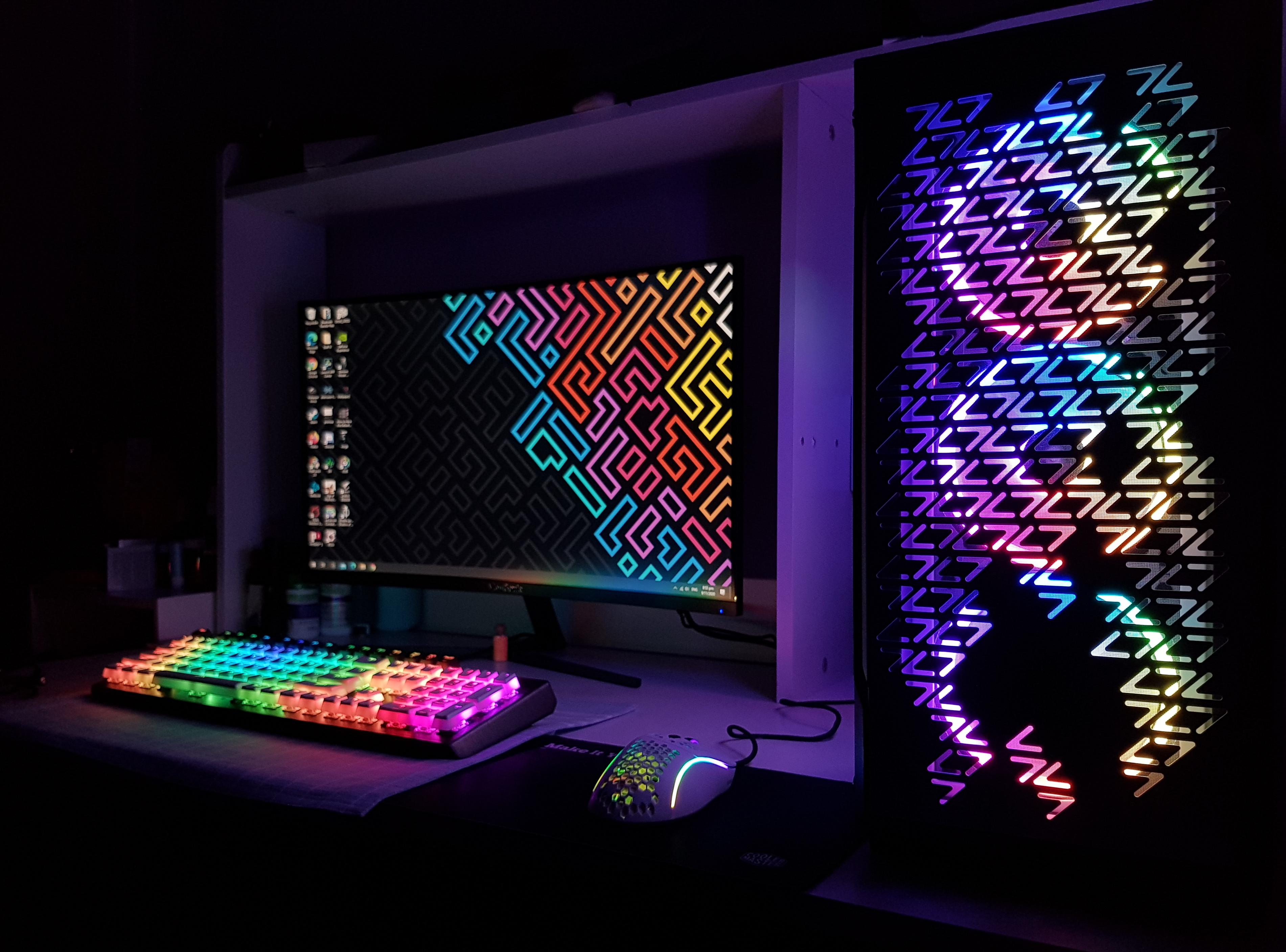 Gaming-PC, PC-Gehäuse, RGB-Tastatur, RGB-Beleuchtung, Dunkel, 2K, Tablet-Hintergrund