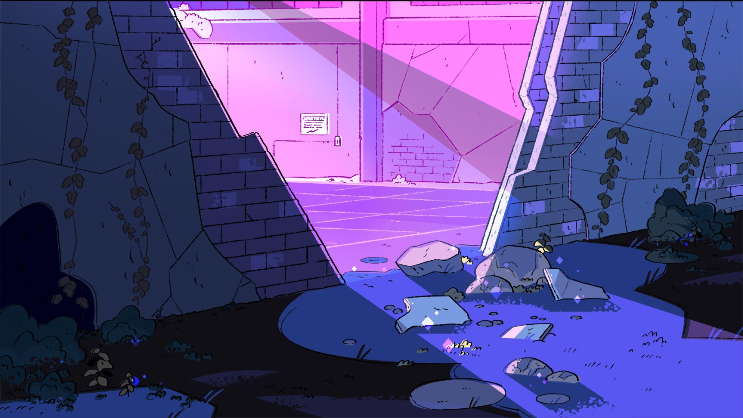 Gasse, Ruinen, Anime-Stil, Lila, Illustration, 16:9, 2K-Hintergrundbild für den Desktop