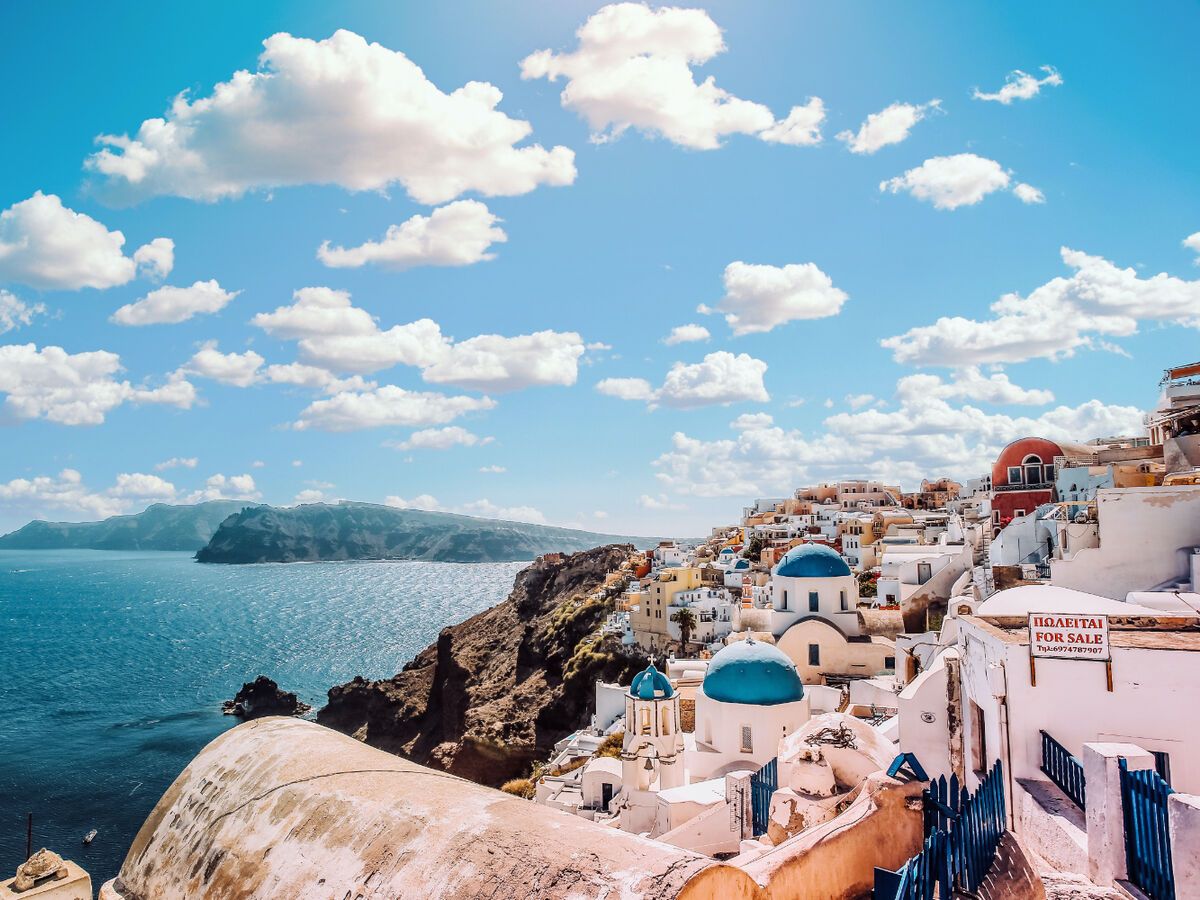 Santorini, Oia, Griechenland, Kykladen, Weiße Häuser, Blaue Kuppeln, Ägäis, Hintergrundbild fürs Tablet