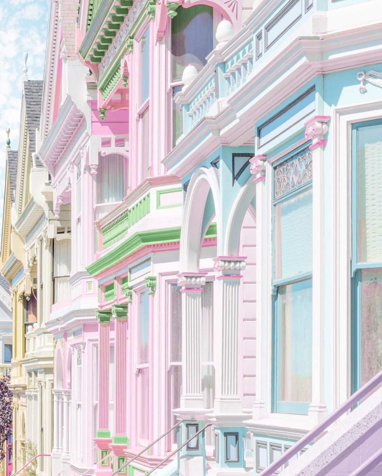 Painted Ladies, Viktorianische Häuser, Pastellfarben, Fassaden, San Francisco, Tablet-Hintergrund