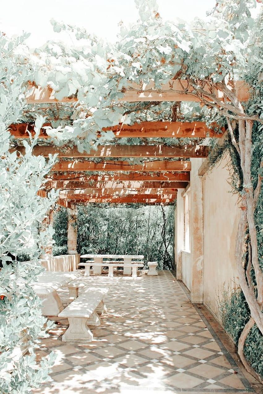 Pergola, Innenhof, Pflanzen, Weiß, Mediterran, HD, Hintergrundbild fürs Tablet