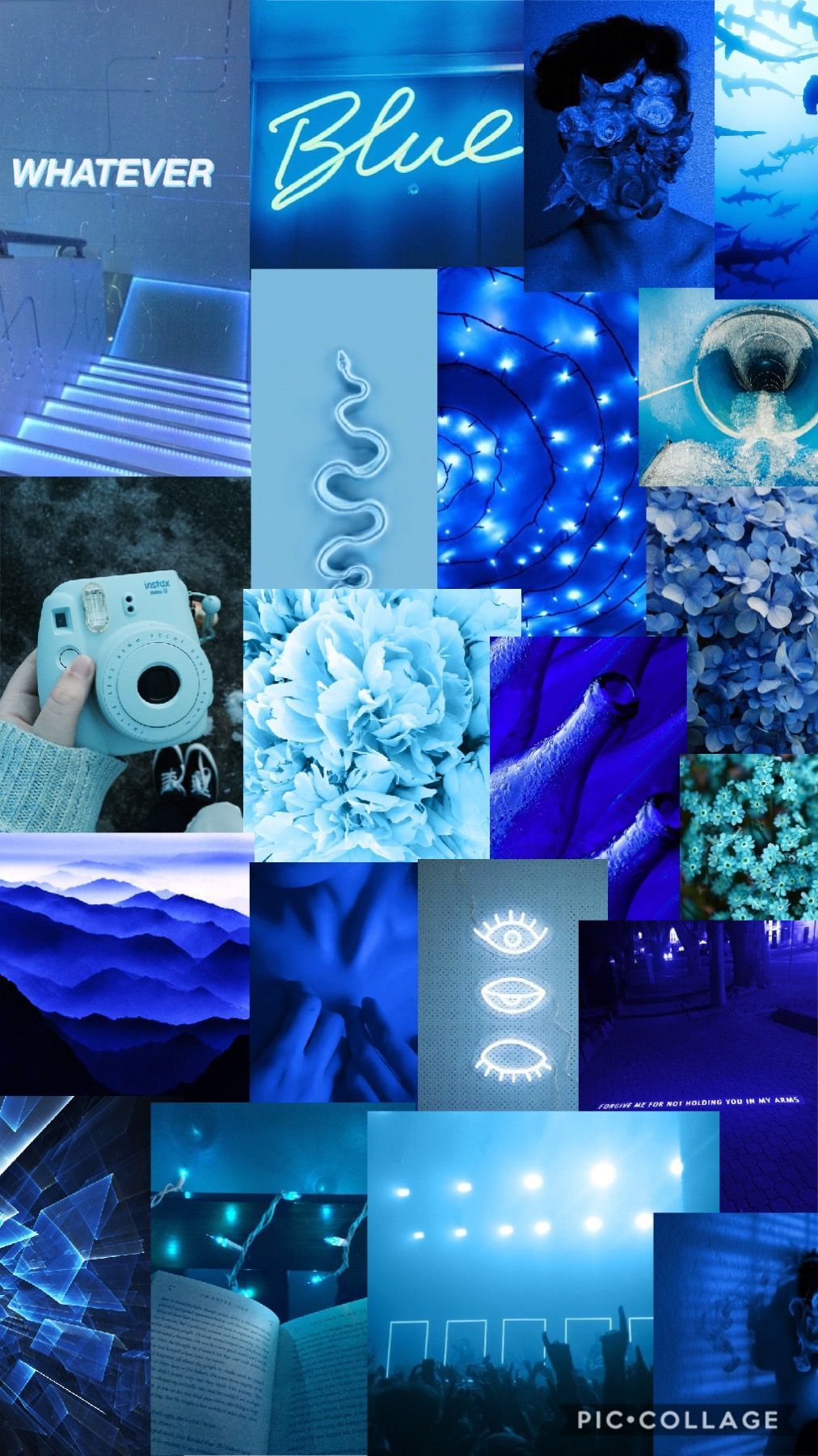 Collage, Blaue Ästhetik, Neon, Blue, Kräftiges Blau, HD, Hintergrundbild fürs Handy