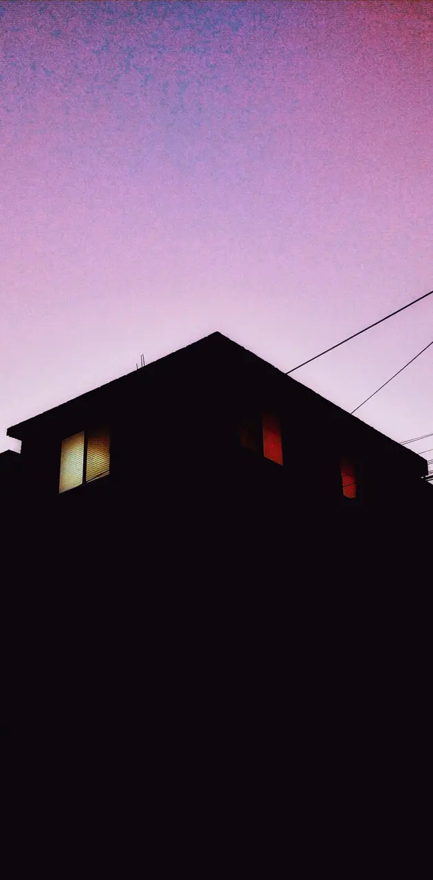 Haus-Silhouette, Dachgiebel, Lila Himmel, Dämmerung, Minimalistisch, Sperrbildschirm fürs iPhone