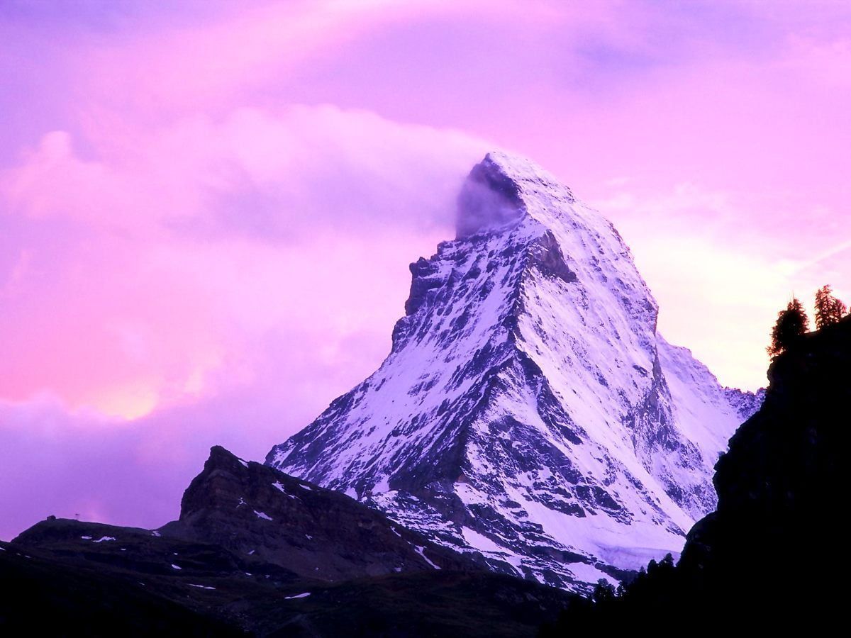 Matterhorn, Lila Himmel, Rosa Licht, Dämmerung, Hintergrundbild für iPad und Tablet