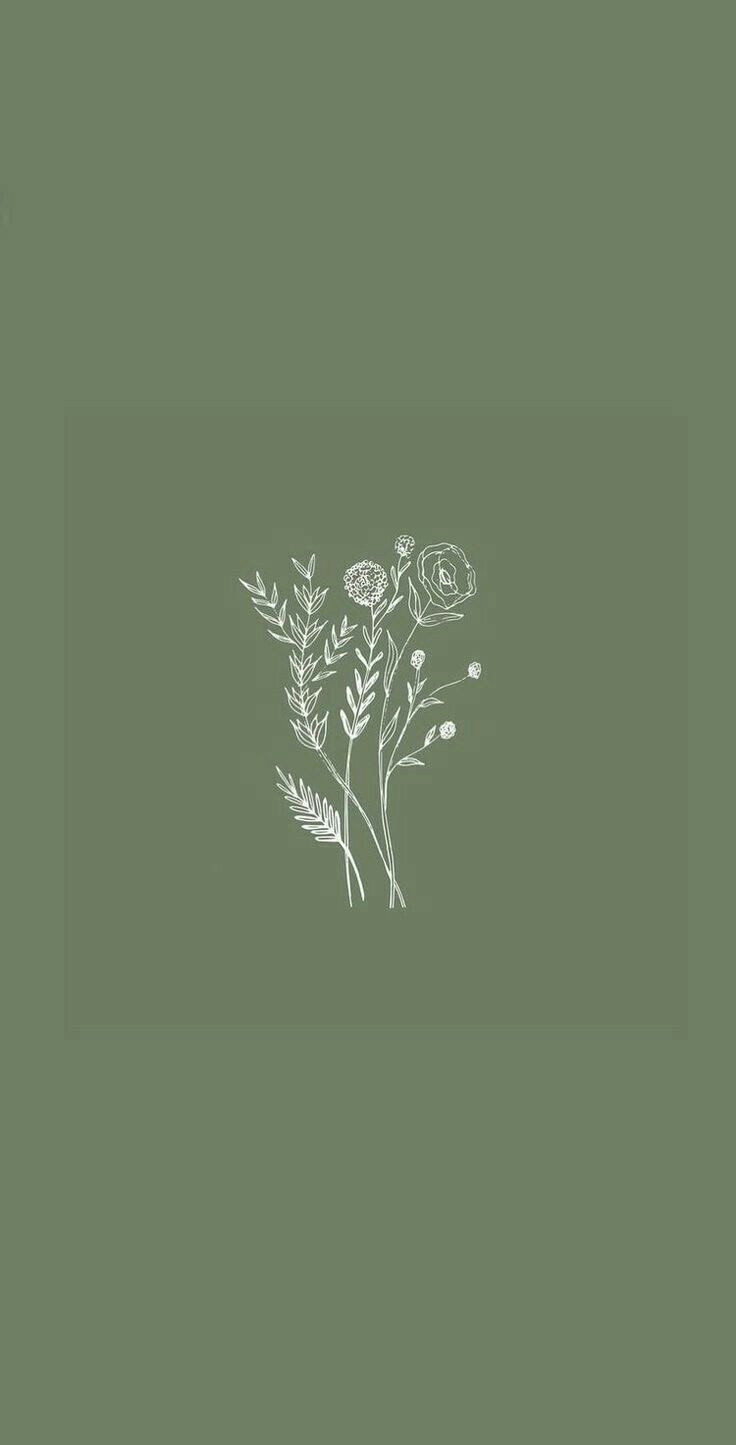 Blumenstrauß, Linienkunst, Olivgrün, Minimalistisch, HD, Sperrbildschirm fürs iPhone