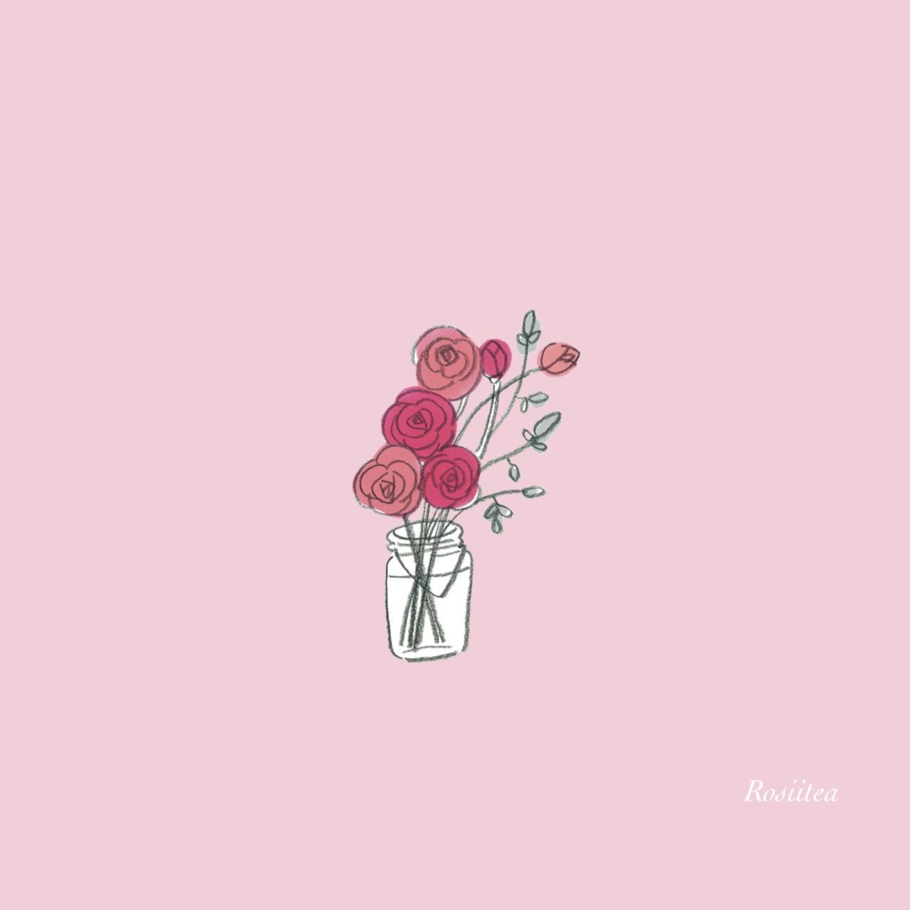 Rosen, Glasvase, Illustration, Hellrosa, Minimalismus, Hintergrundbild für iPad und Tablet