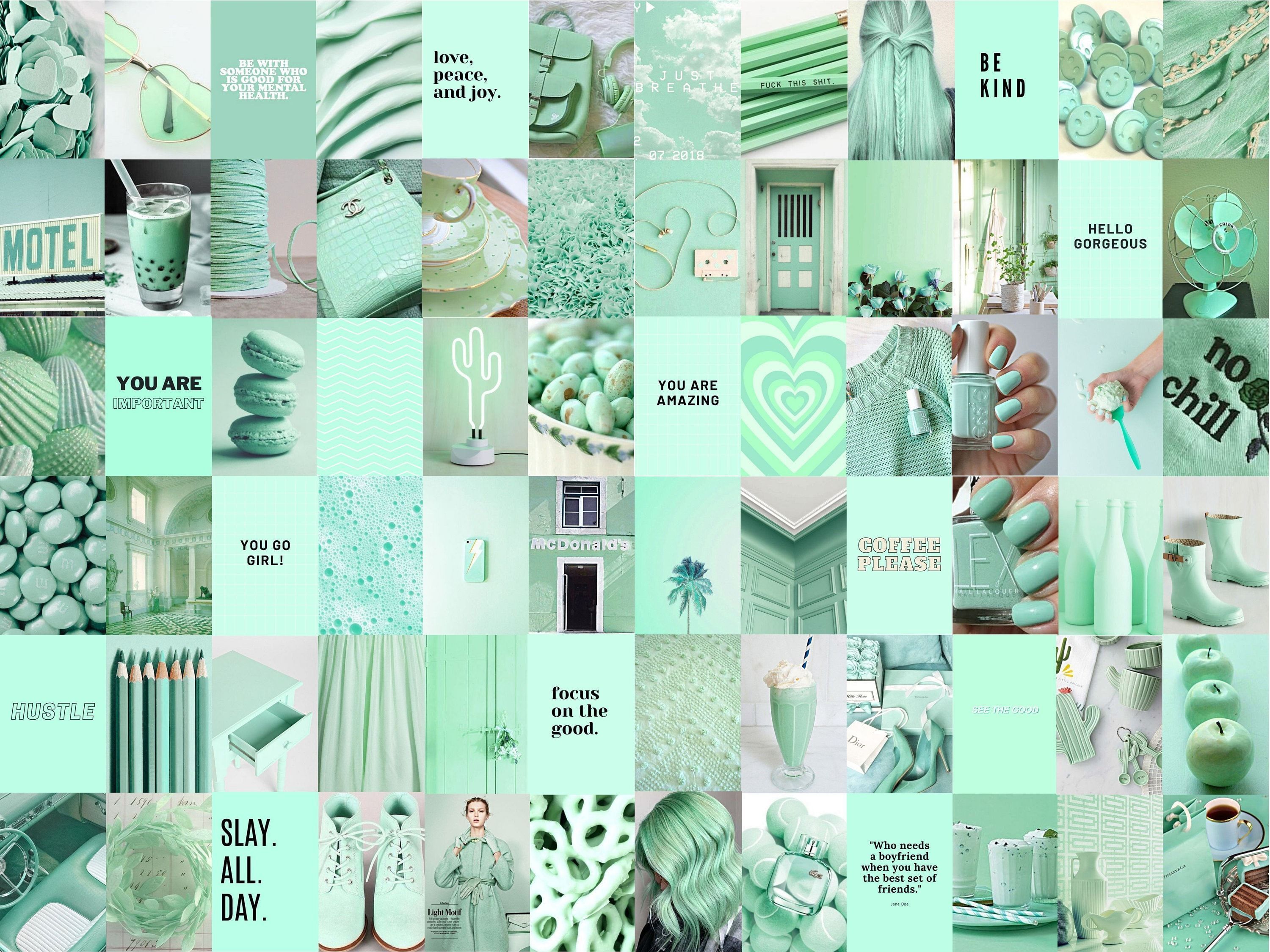 Collage, Mintgrün, Slay All Day, Ästhetik, 2K, iPad-Hintergrundbild
