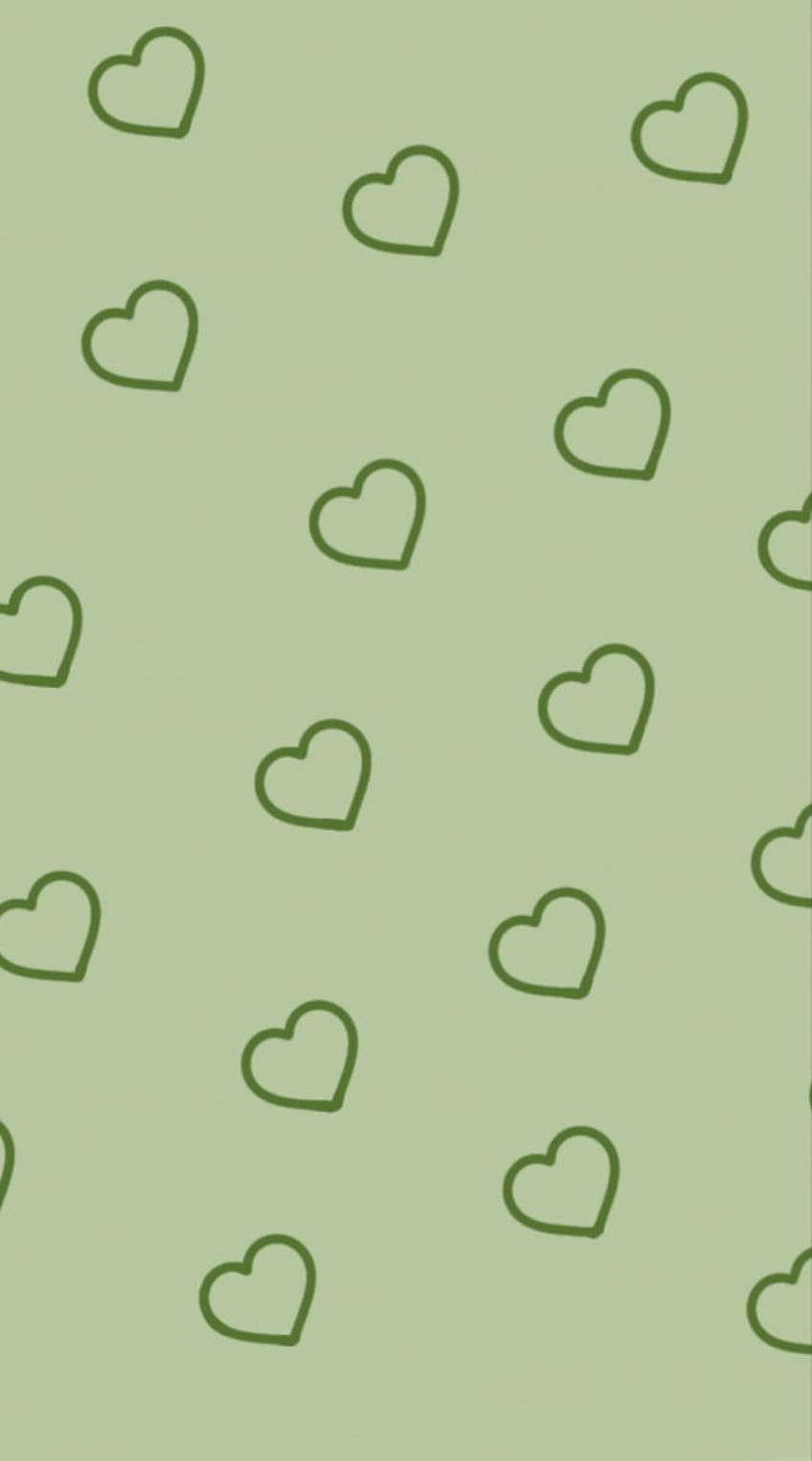 Herzen, Muster, Salbeigrün, Linienkunst, Minimalistisch, HD, Handy-Hintergrundbild