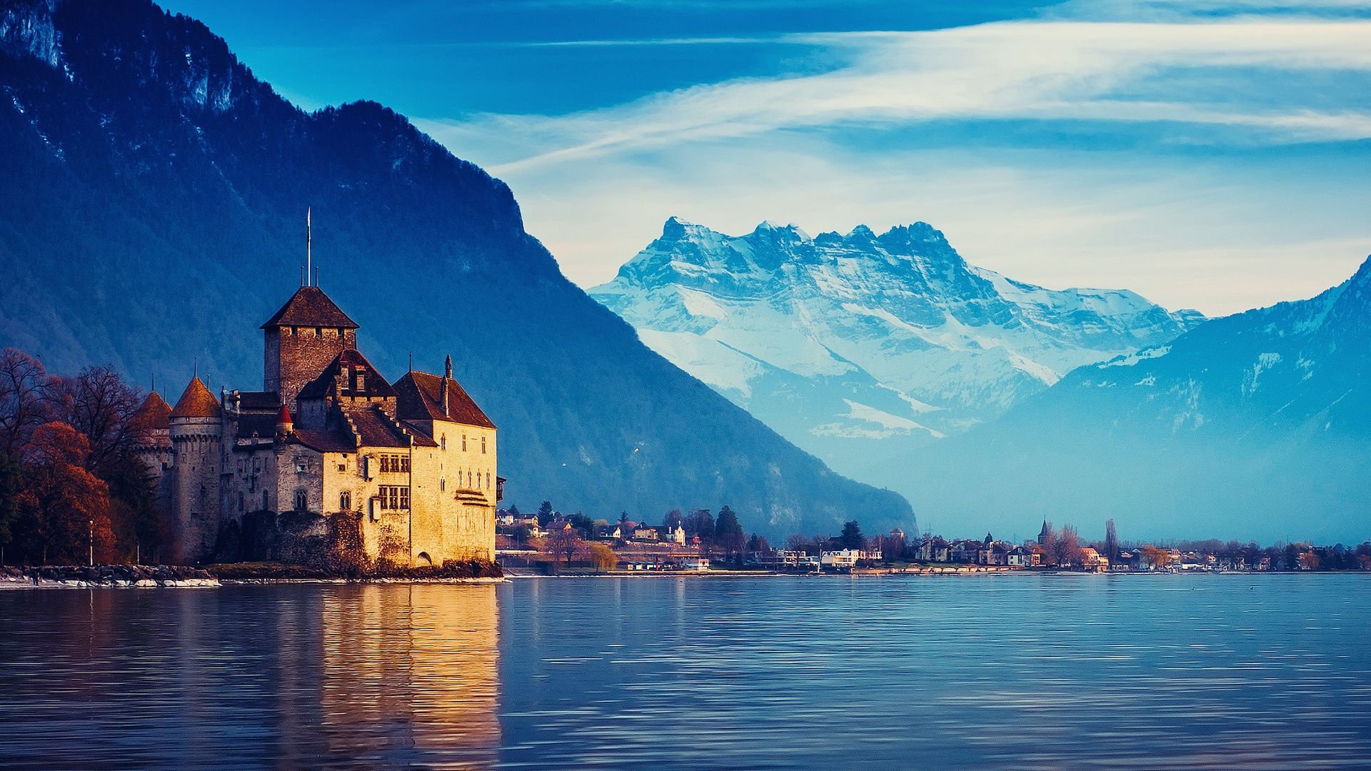 Schloss Chillon, Genfersee, Dents du Midi, Schweiz, Montreux, Full HD, Breitbild-Hintergrundbild