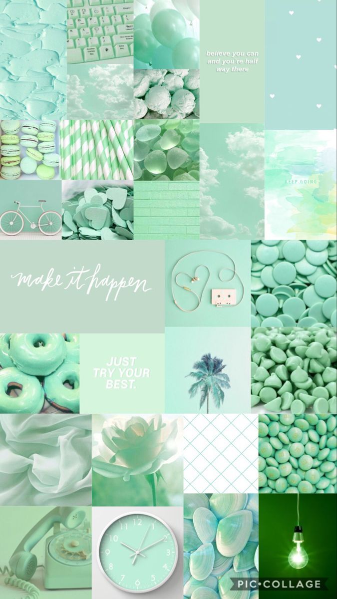 Collage, Mintgrün, Pastell, Moodboard, Donuts, Hochformat, Hintergrundbild fürs Smartphone