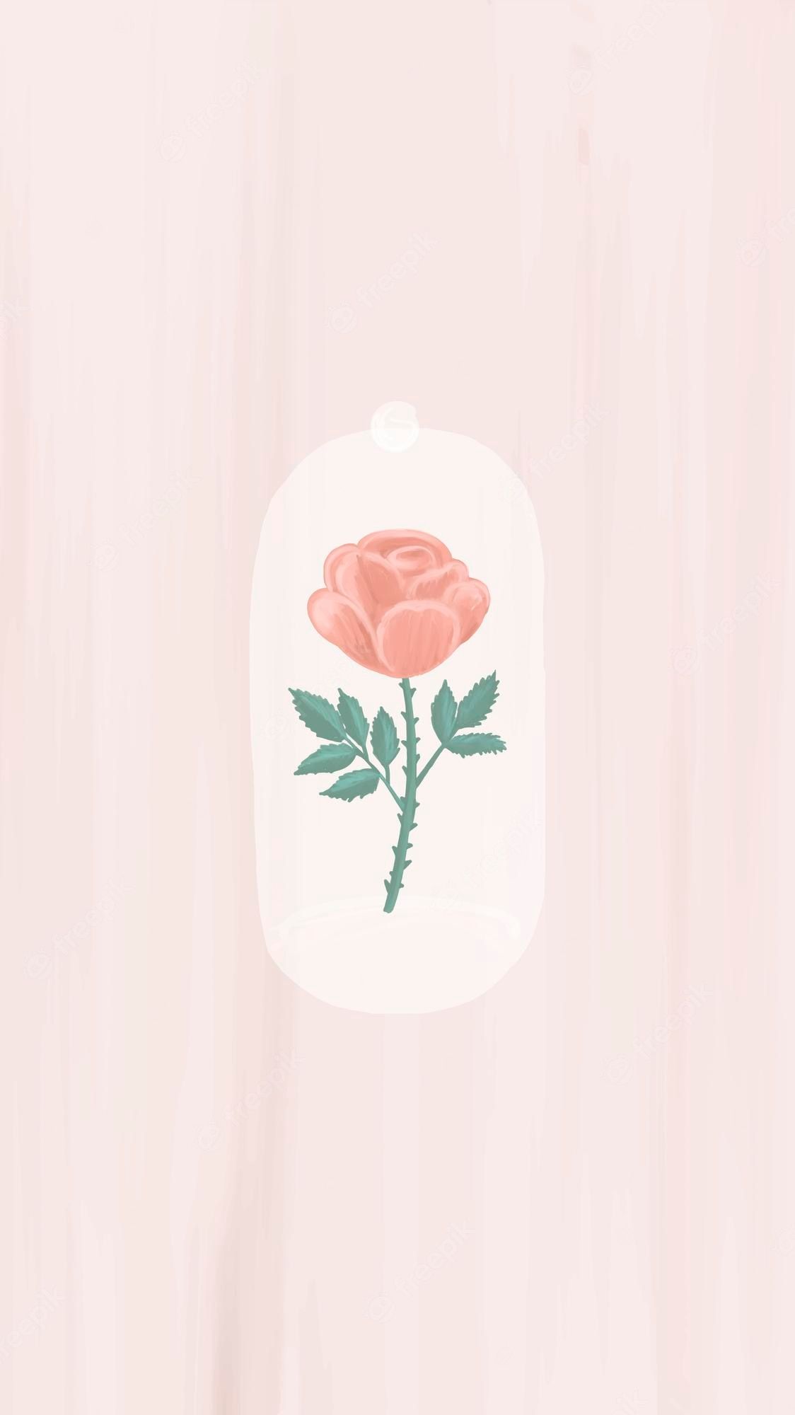 Rose, Illustration, Minimalismus, Hellrosa, Full HD, Hintergrundbild fürs Handy