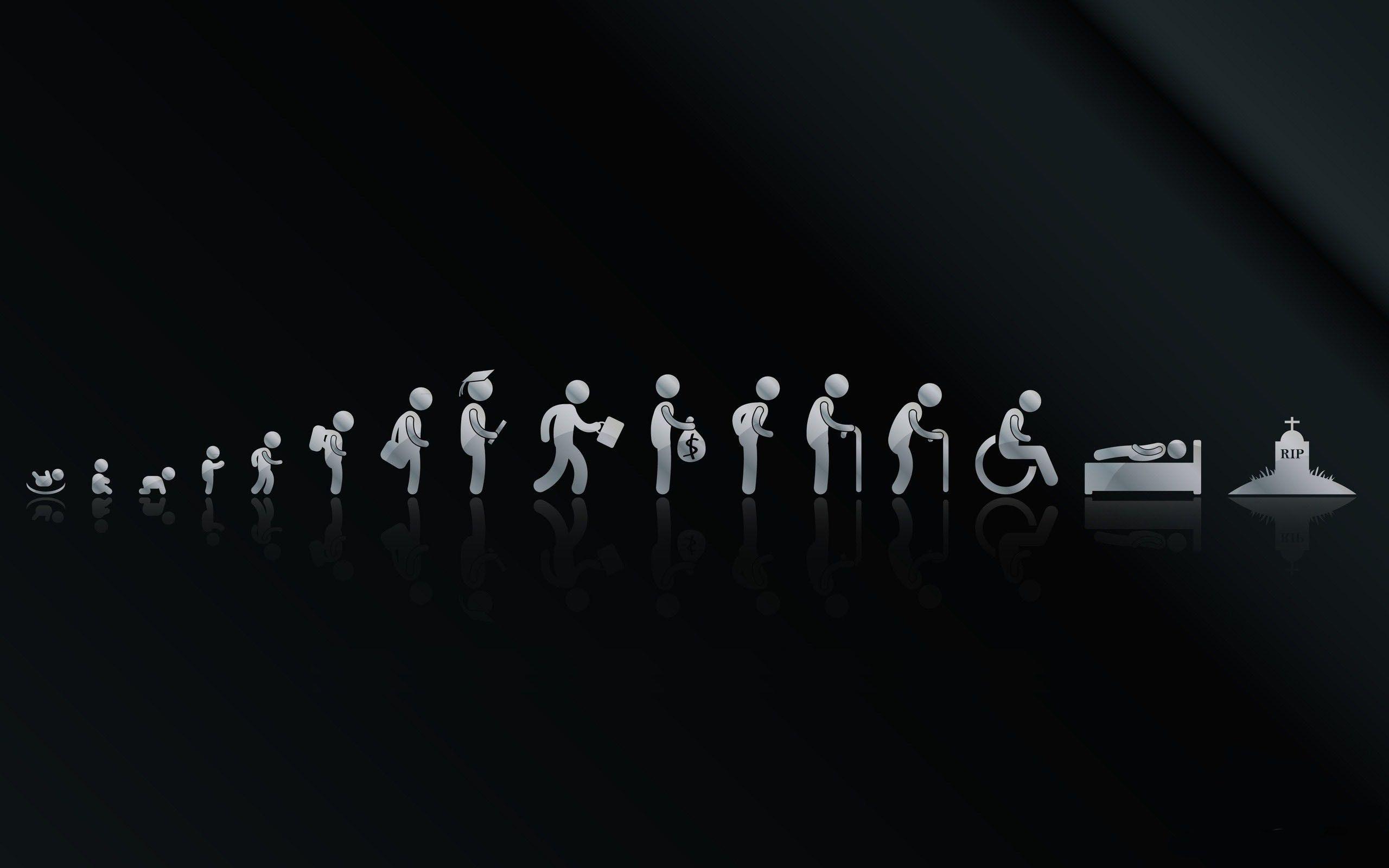 Lebenszyklus, Evolution, Silhouetten, Altern, Schwarzer Hintergrund, Minimalistisch, 2K Wallpaper