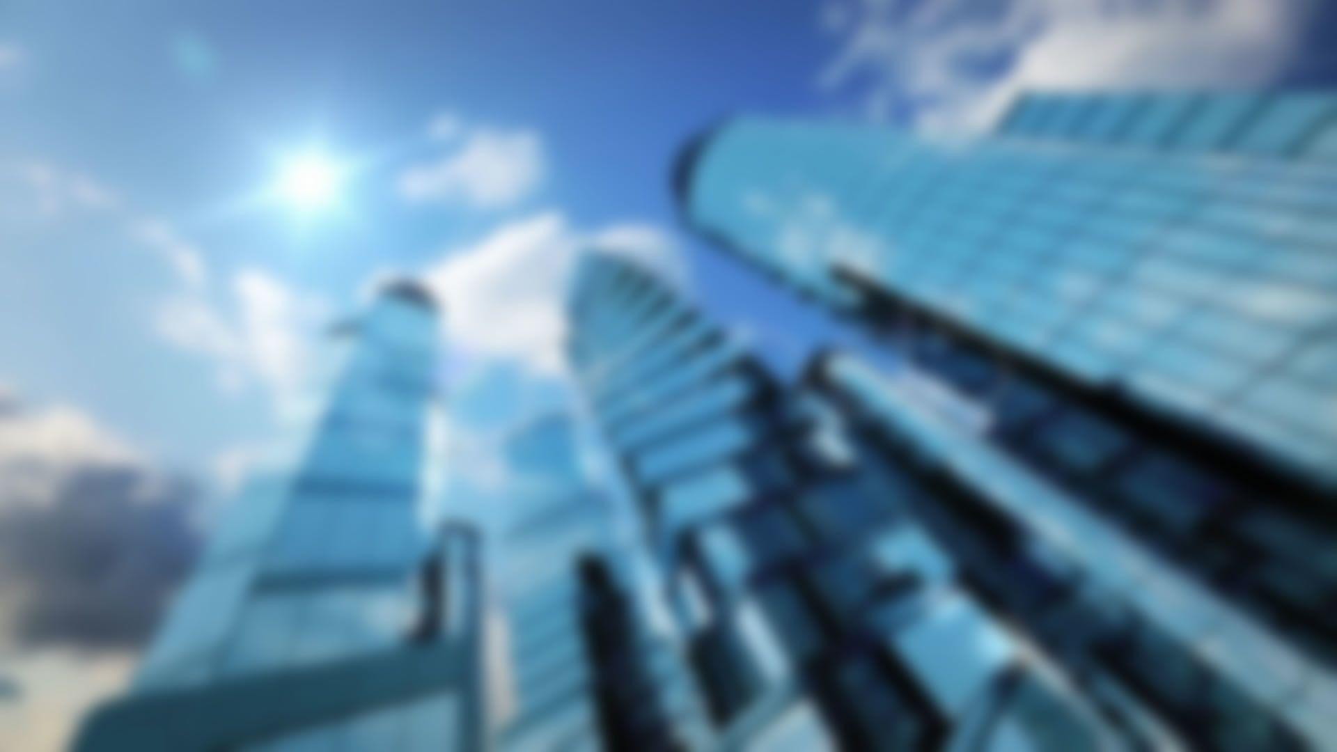 Wolkenkratzer, Glasfassade, Froschperspektive, Sonne, Blauer Himmel, Geschäftsviertel, 1080p-Hintergrundbild