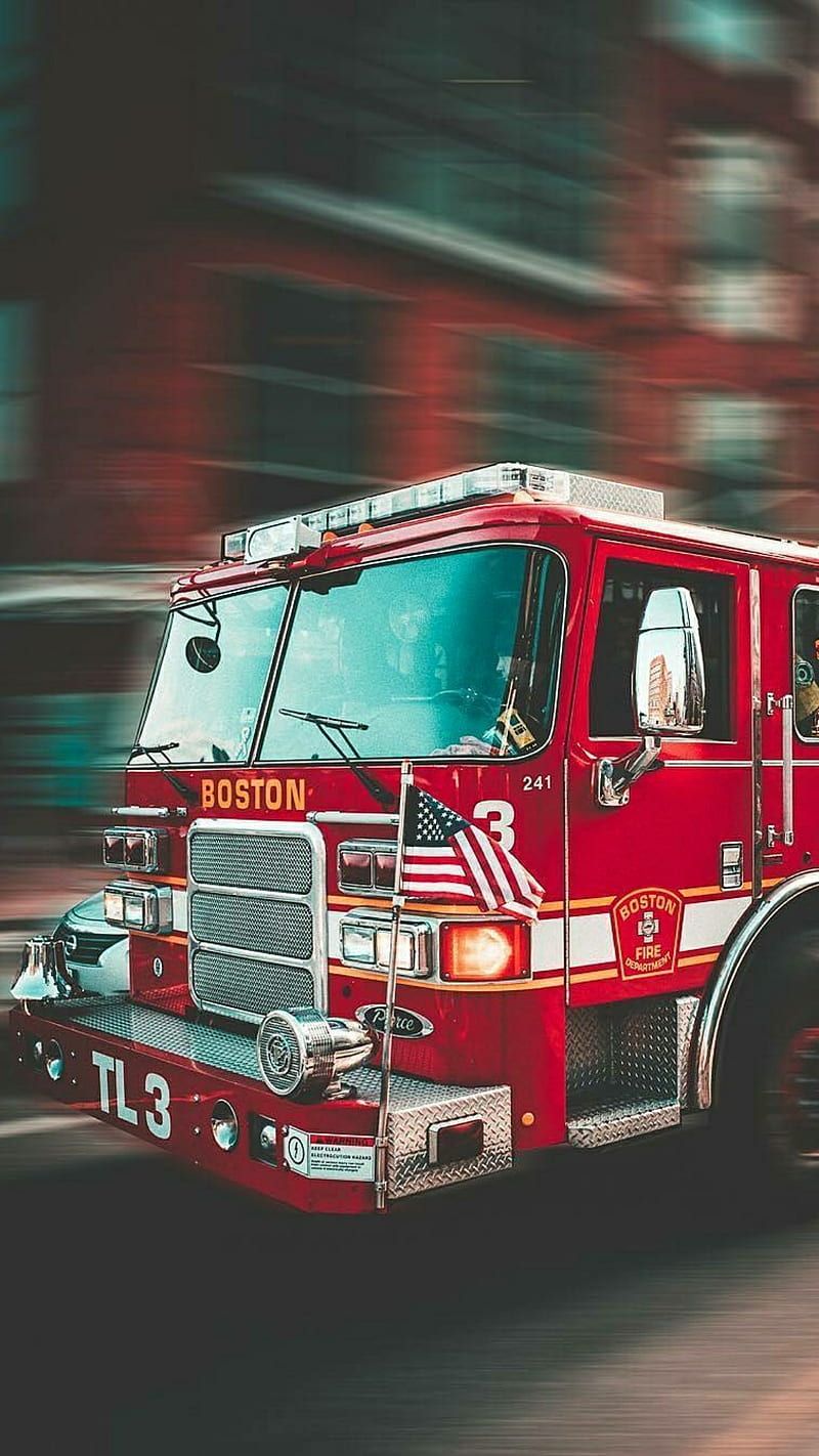 Feuerwehrauto, Löschfahrzeug, Bewegungsunschärfe, USA, Rot, Hintergrundbild fürs Handy