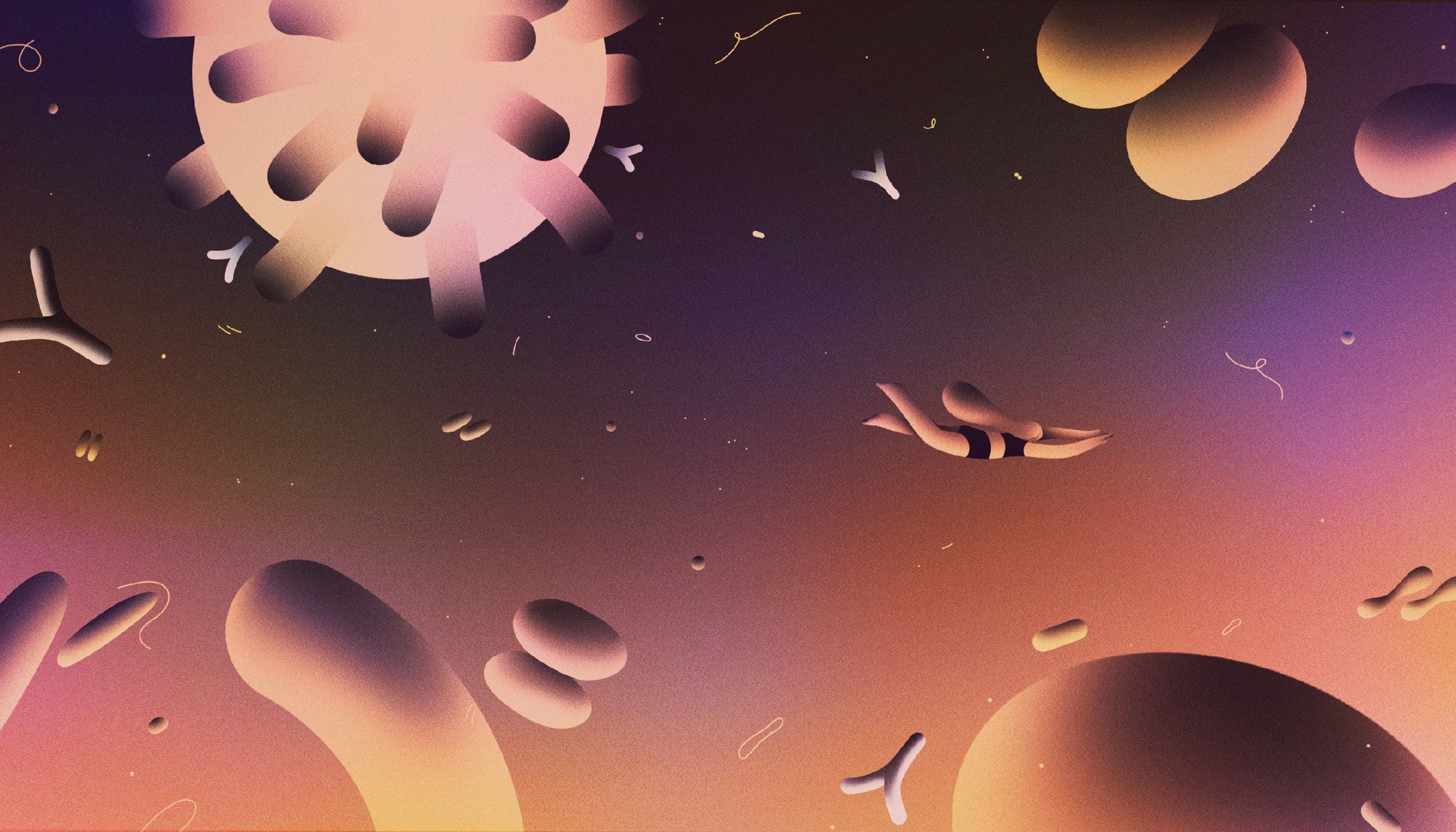 Viren, Blutzellen, 3D-Grafik, Mikroskopisch, Orange, 2K, Hintergrundbild für den PC