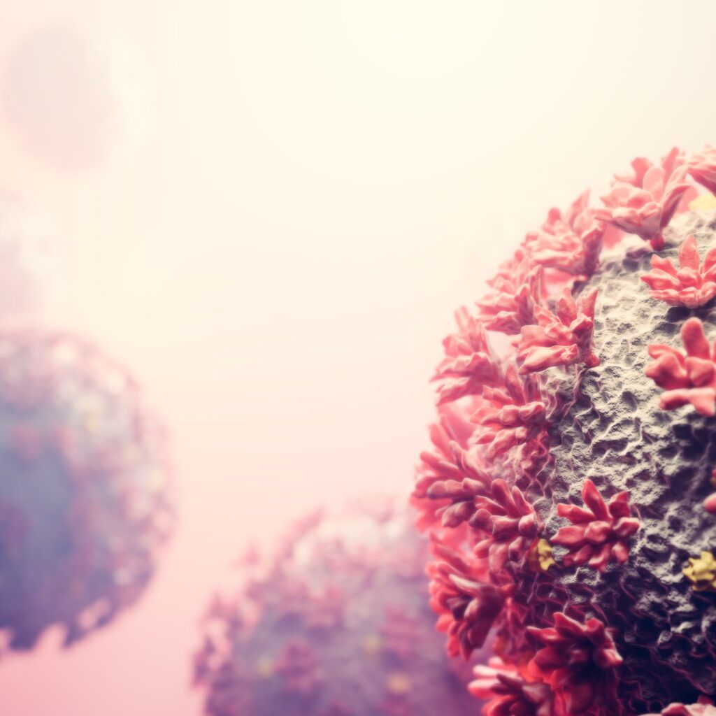 Coronavirus, 3D-Grafik, Rosa, Makro, Geringe Schärfentiefe, Hintergrundbild fürs iPad