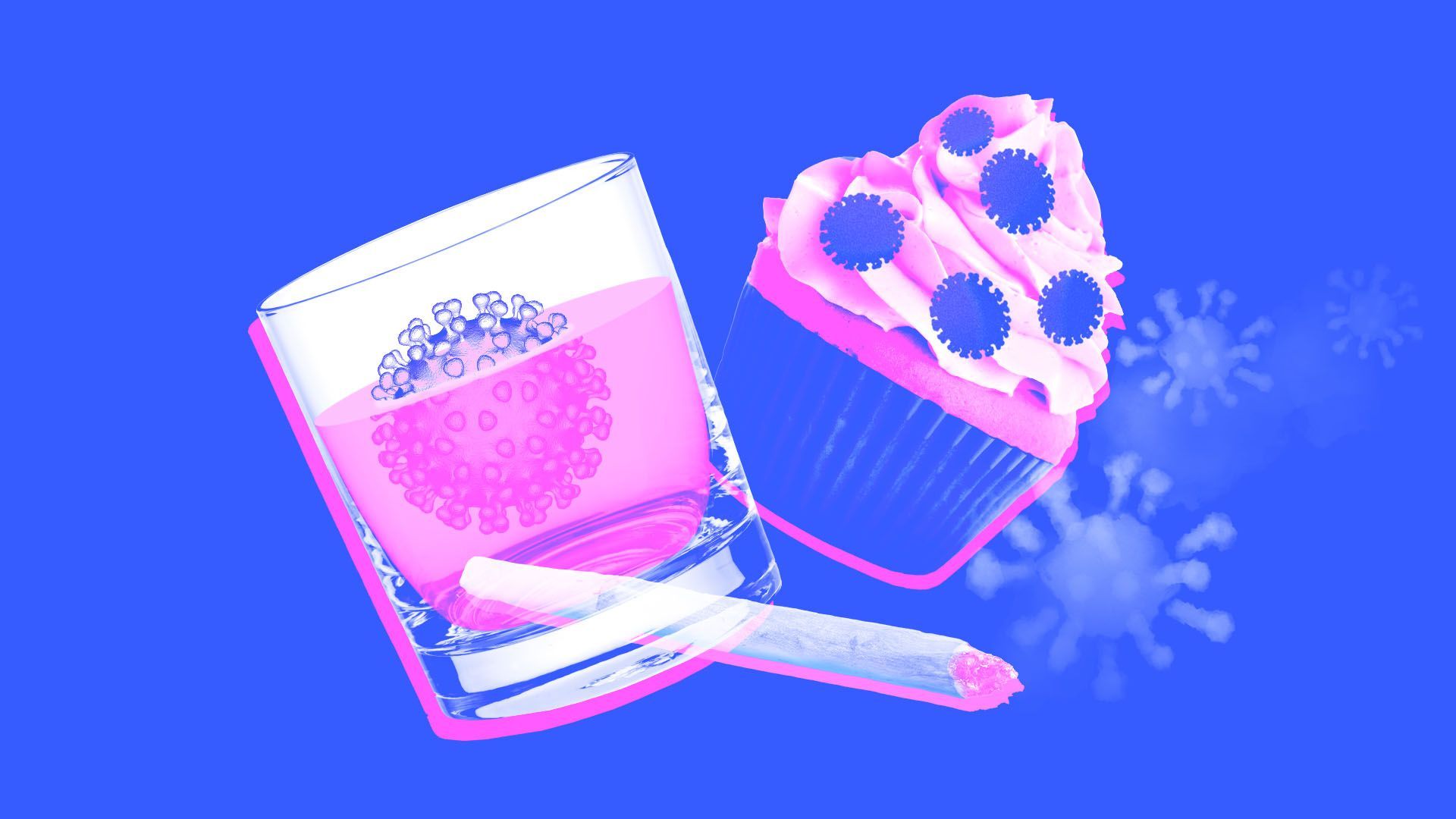 Coronavirus, Cupcake, Glas, Pop-Art, Blauer Hintergrund, Full HD Wallpaper