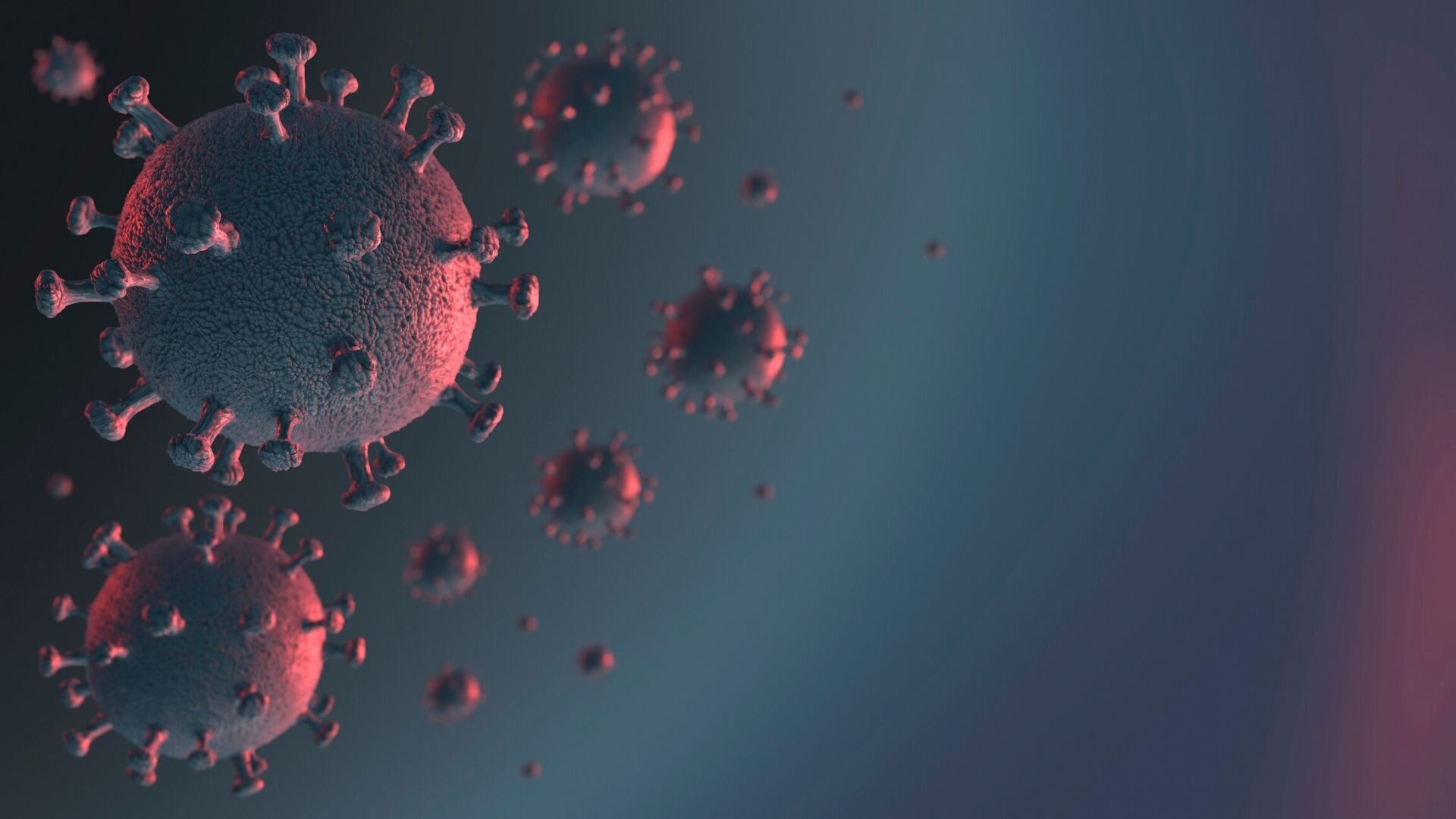 Coronavirus, Viruspartikel, 3D-Grafik, Dunkel, Rot-Grau, Full HD, Windows-Hintergrundbild