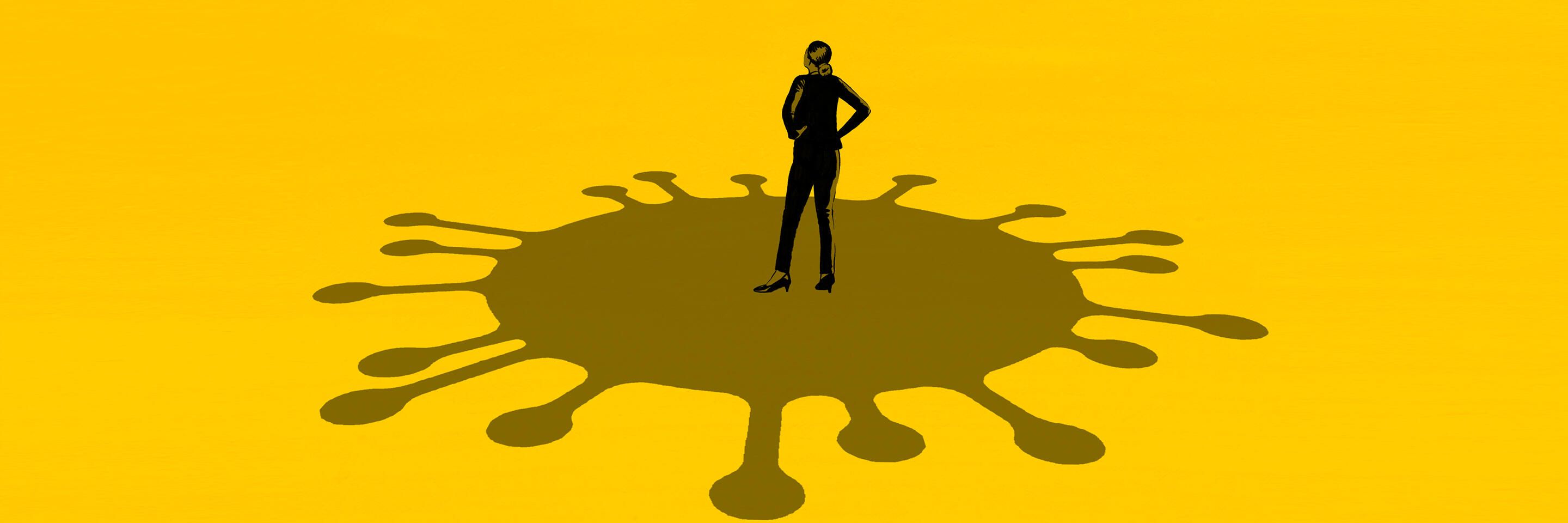 Virus-Schatten, Person, Gelber Hintergrund, Minimalismus, Konzeptkunst, HD Wallpaper