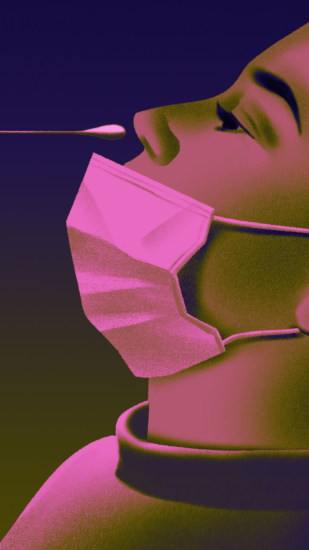 Corona-Test, Nasenabstrich, Atemschutzmaske, Illustration, Lila, 1080x1920, Handy-Hintergrund