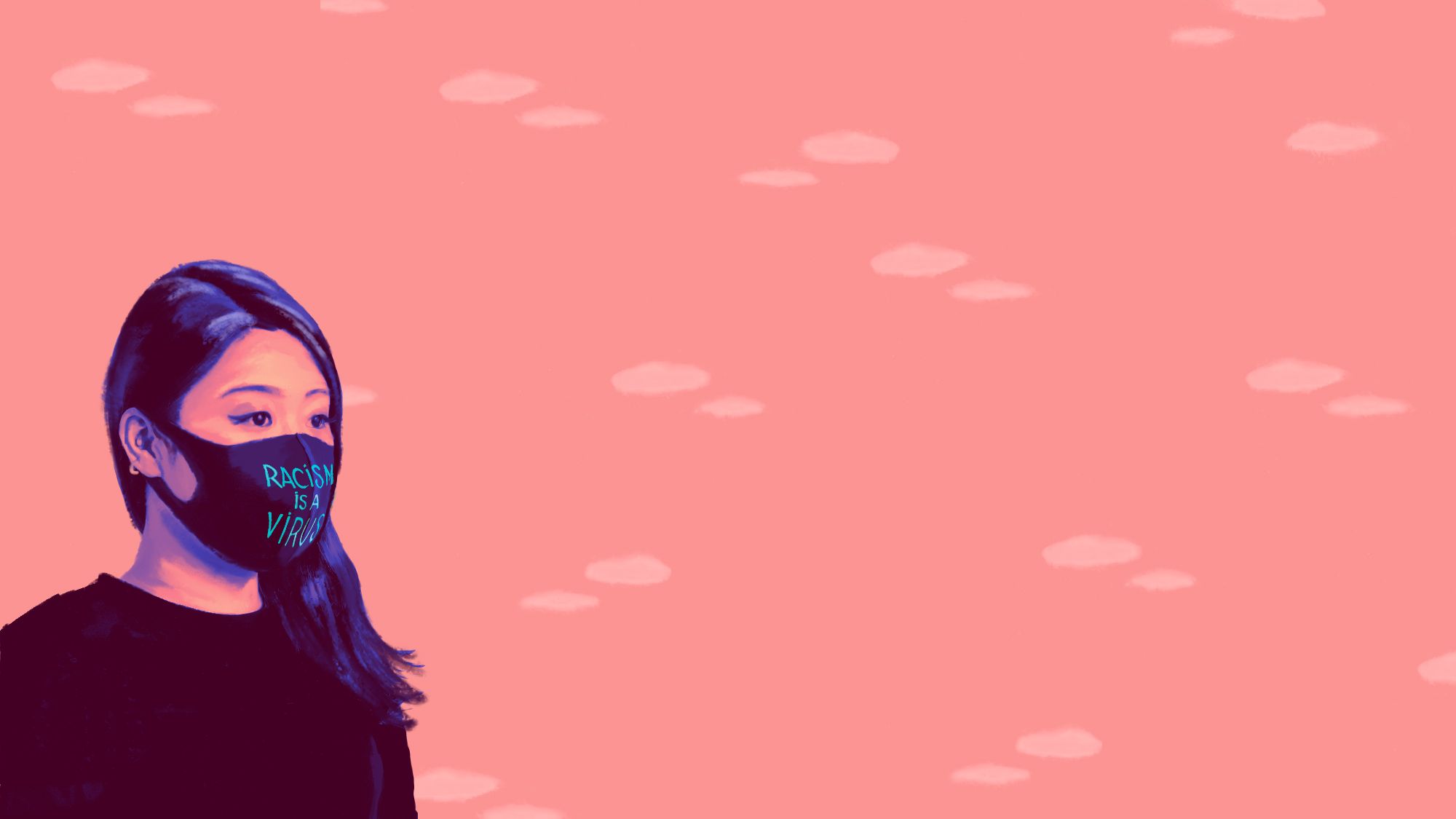 Frau, Mund-Nasen-Schutz, Illustration, Rosa Hintergrund, Pandemie, Full HD Wallpaper