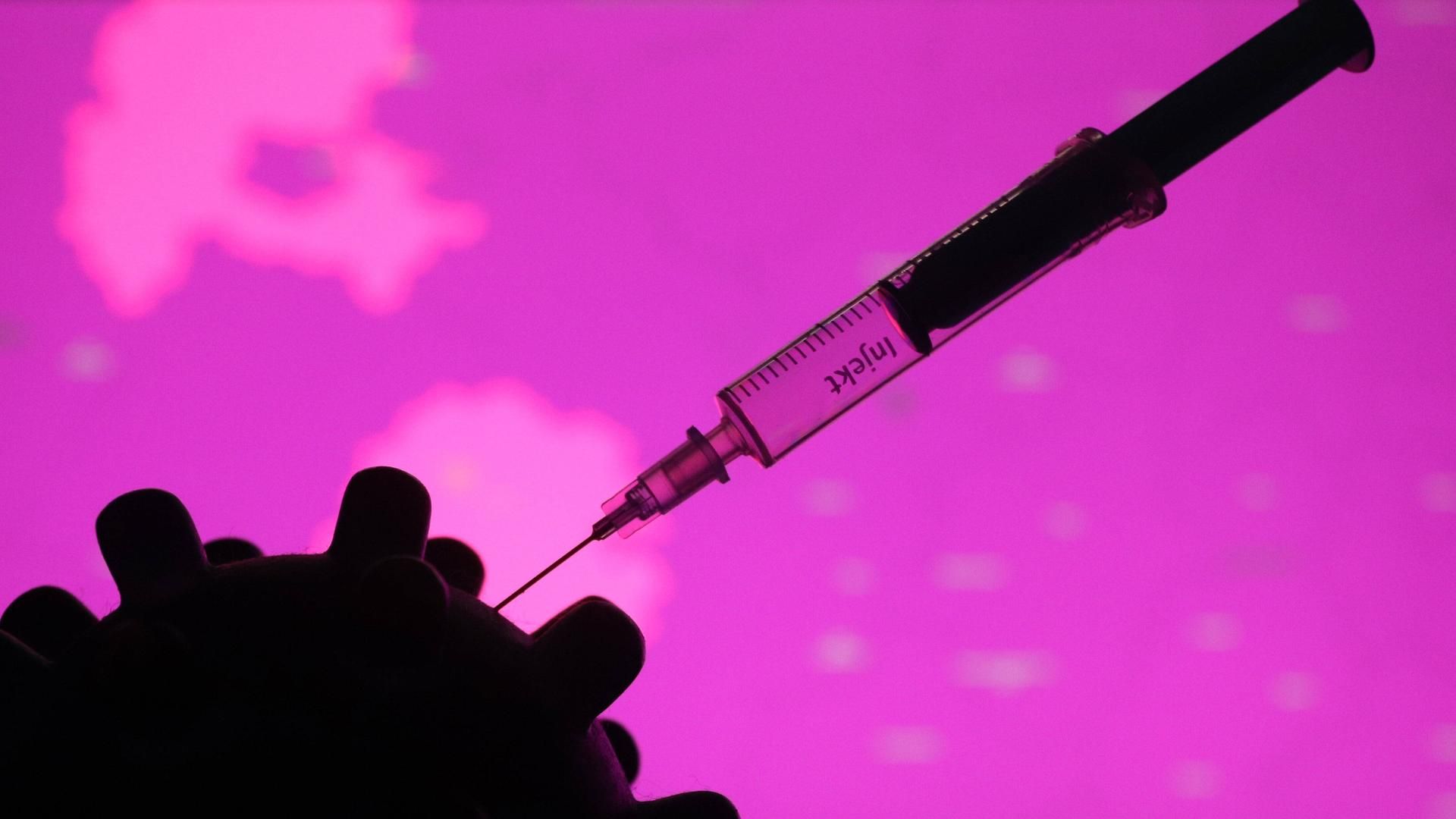 Spritze, Impfung, Coronavirus, Silhouette, Pink, 1920x1080, Full-HD-Hintergrundbild für PC