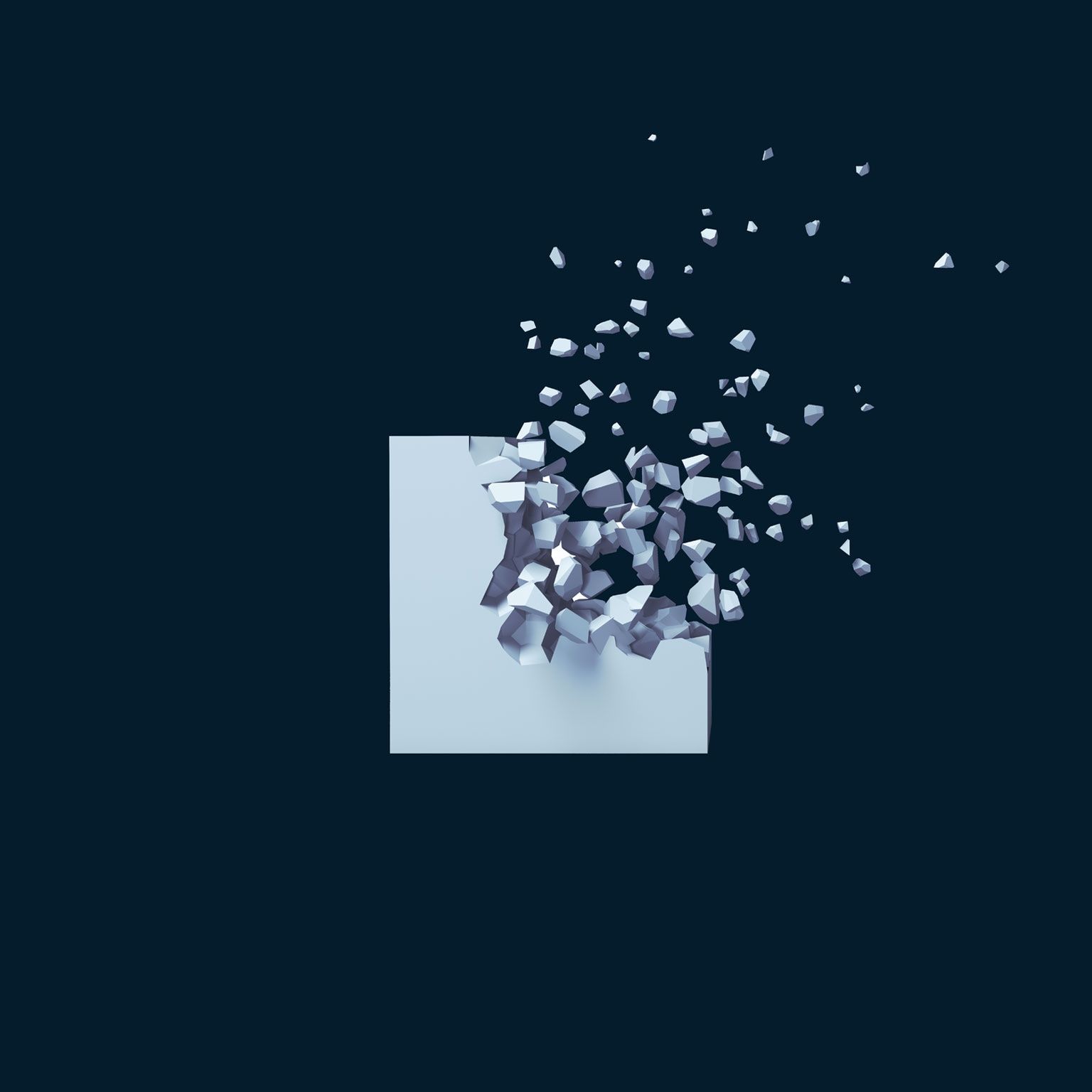Zerfallender Würfel, Partikel, 3D-Grafik, Dunkelblau, Minimalismus, HD, iPad-Hintergrundbild