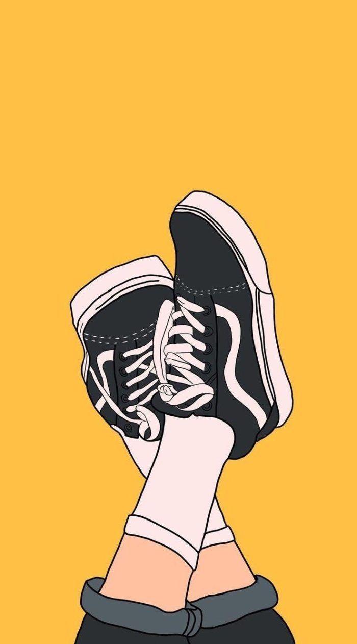 Vans Old Skool, Sneaker, Illustration, Socken, Orange, Hochformat, Hintergrundbild fürs Smartphone