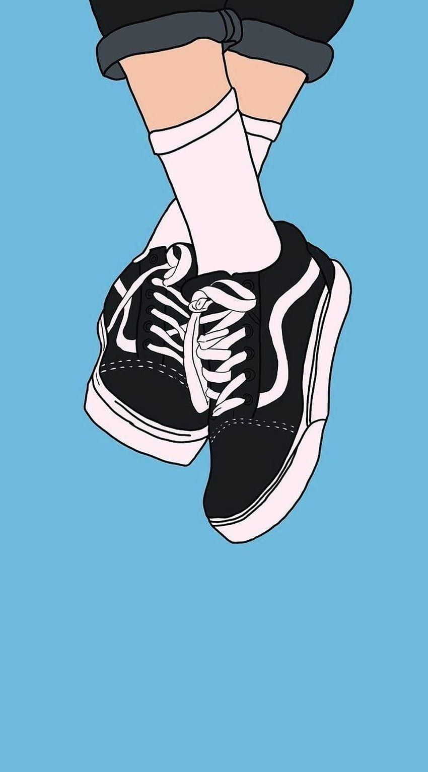 Vans Old Skool, Sneaker, Illustration, Socken, Hellblauer Hintergrund, Sperrbildschirm fürs iPhone