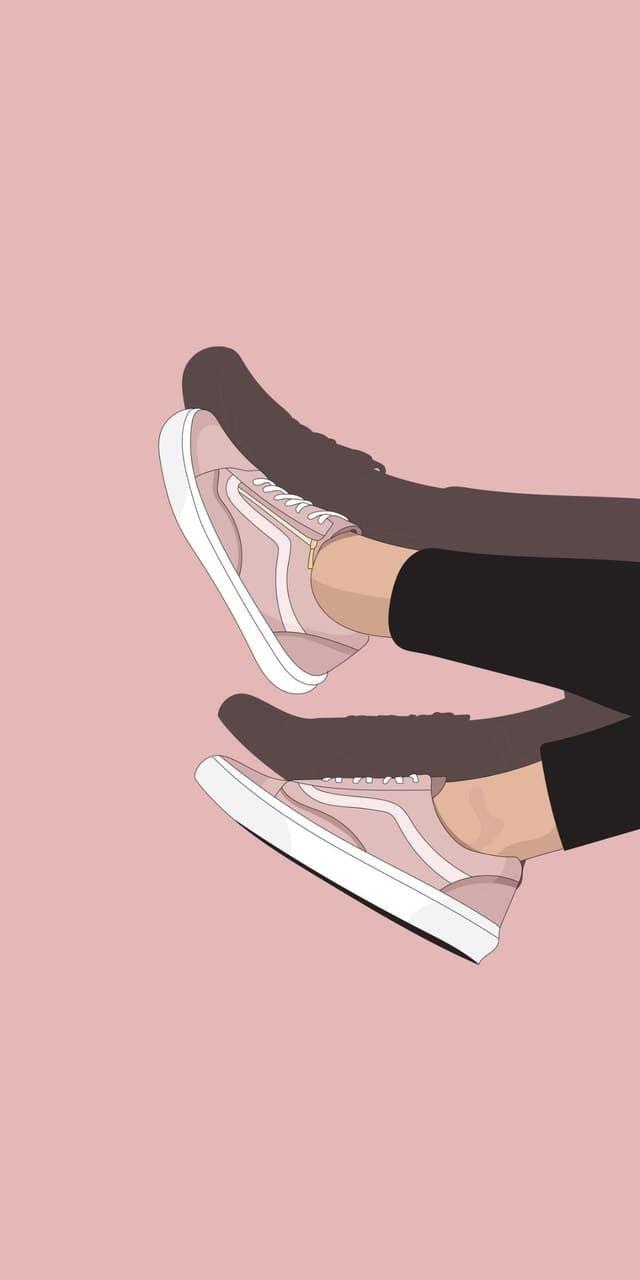 Vans, Sneaker, Illustration, Rosa Hintergrund, Beine, Wallpaper