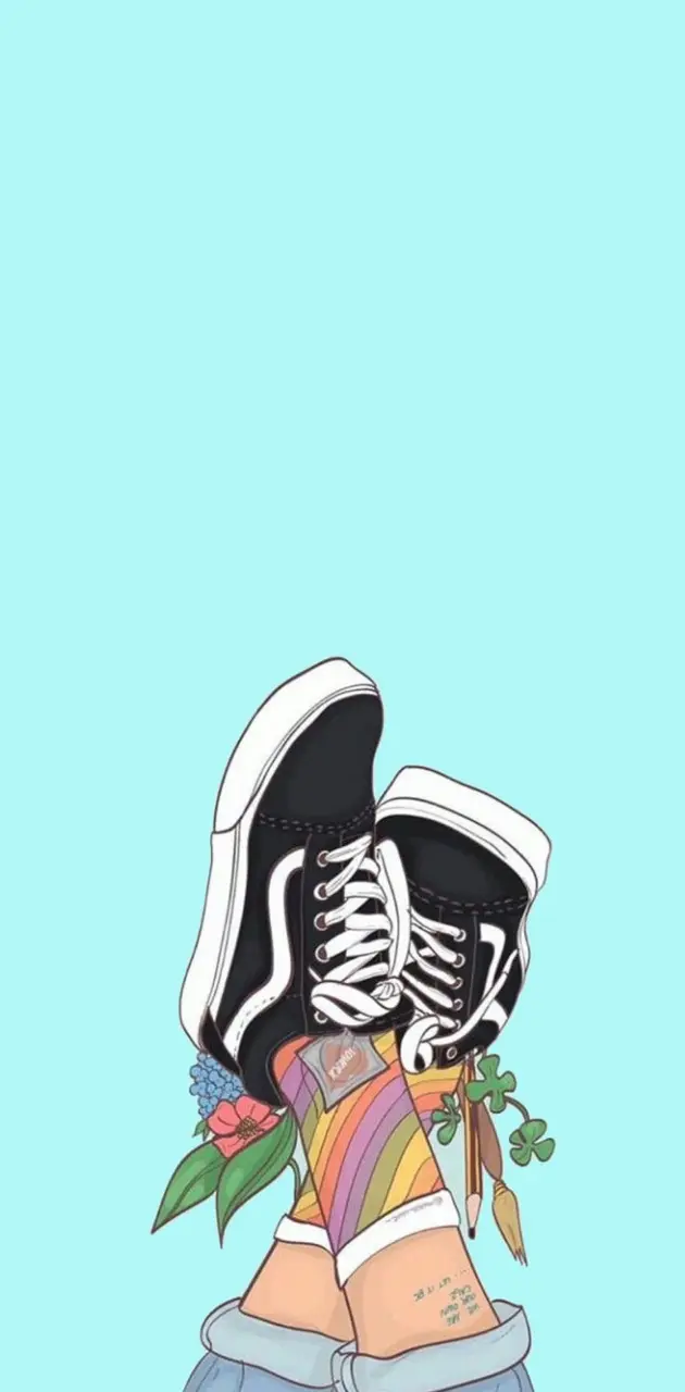 Vans Old Skool, Sneaker, Illustration, Blumen, Mint, Hintergrundbild für iPhone und Android