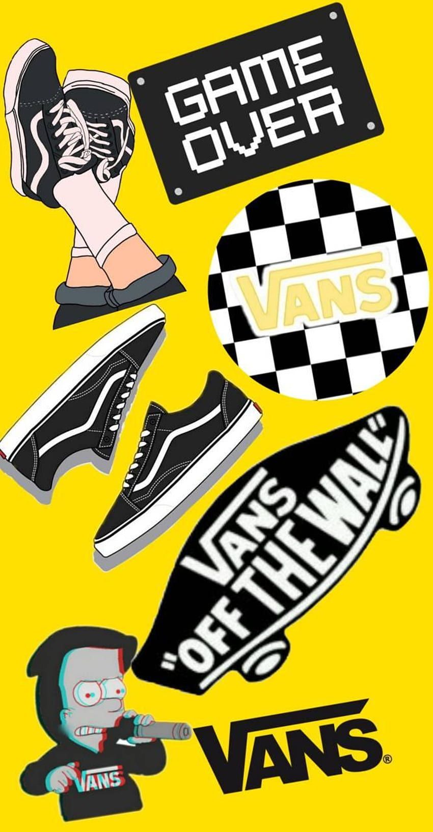 Vans, Off The Wall, Game Over, Sticker, Gelber Hintergrund, Sperrbildschirm fürs iPhone