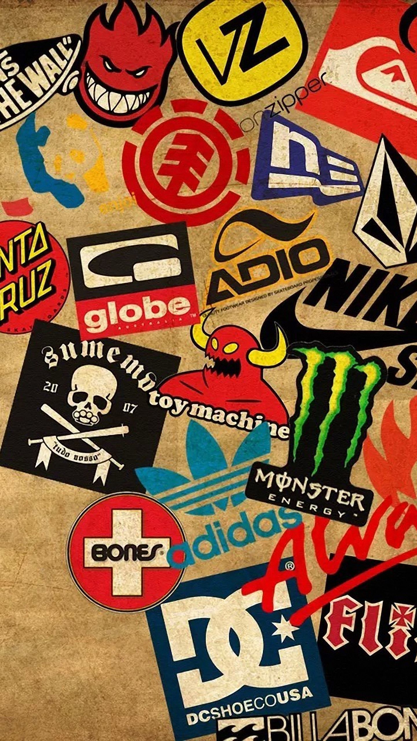Sticker, Monster Energy, DC Shoes, Nike, Globe, Collage, Skatemarken, QHD+, Handy-Hintergrundbild