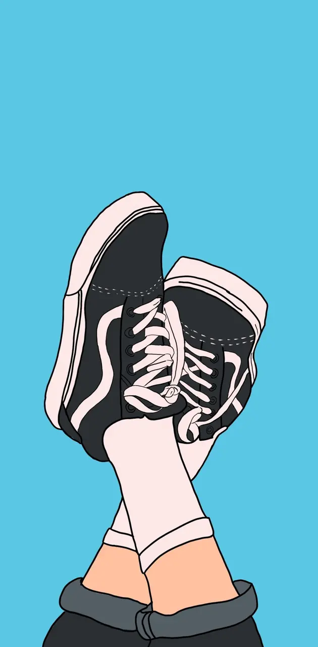 Vans Old Skool, Sneaker, Illustration, Gekreuzte Beine, Hellblauer Hintergrund, Sperrbildschirm