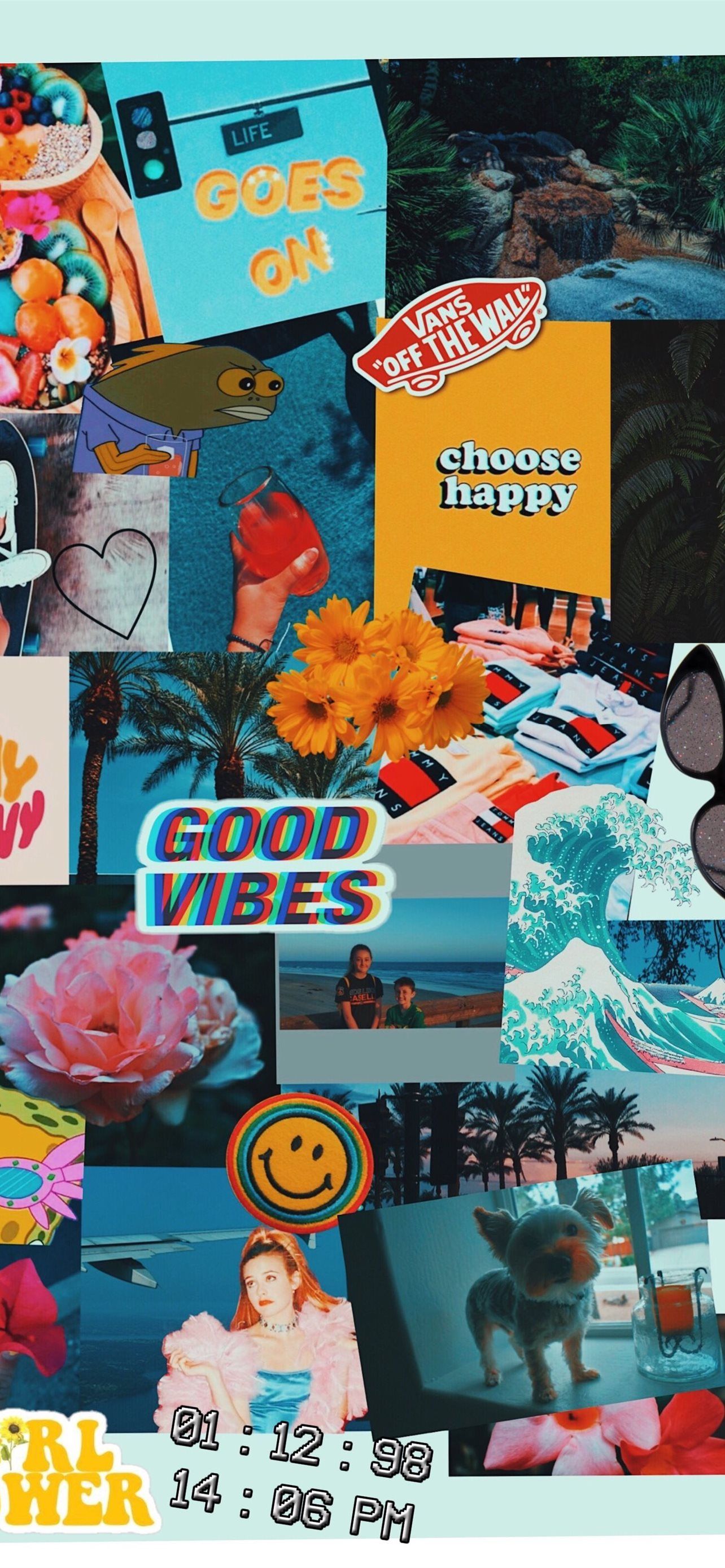 Collage, Good Vibes, Ästhetik, Bunt, Retro, Full HD, Sperrbildschirm fürs iPhone